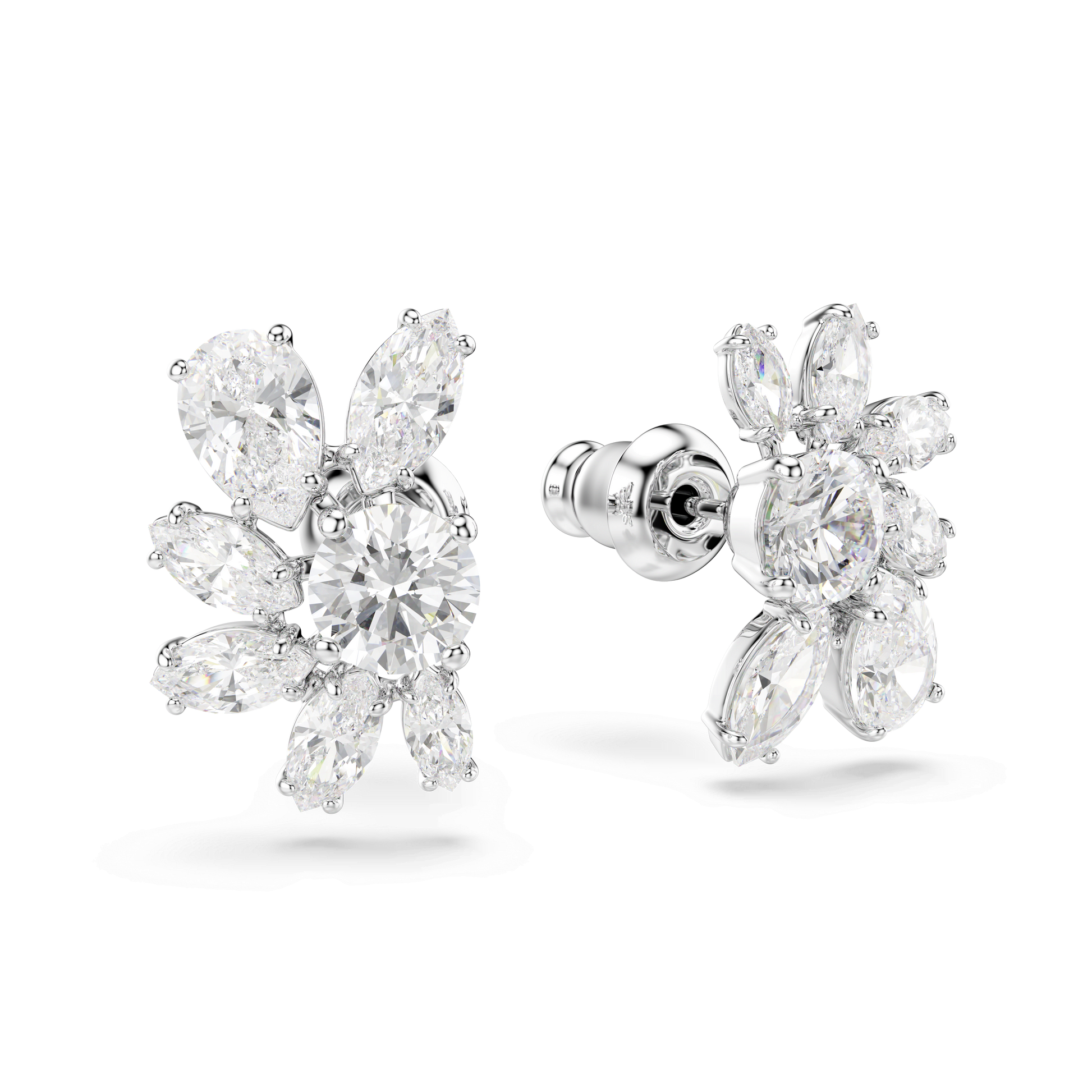 Mesmera stud earrings, Mixed cuts, Flower, White, Rhodium plated 5737462