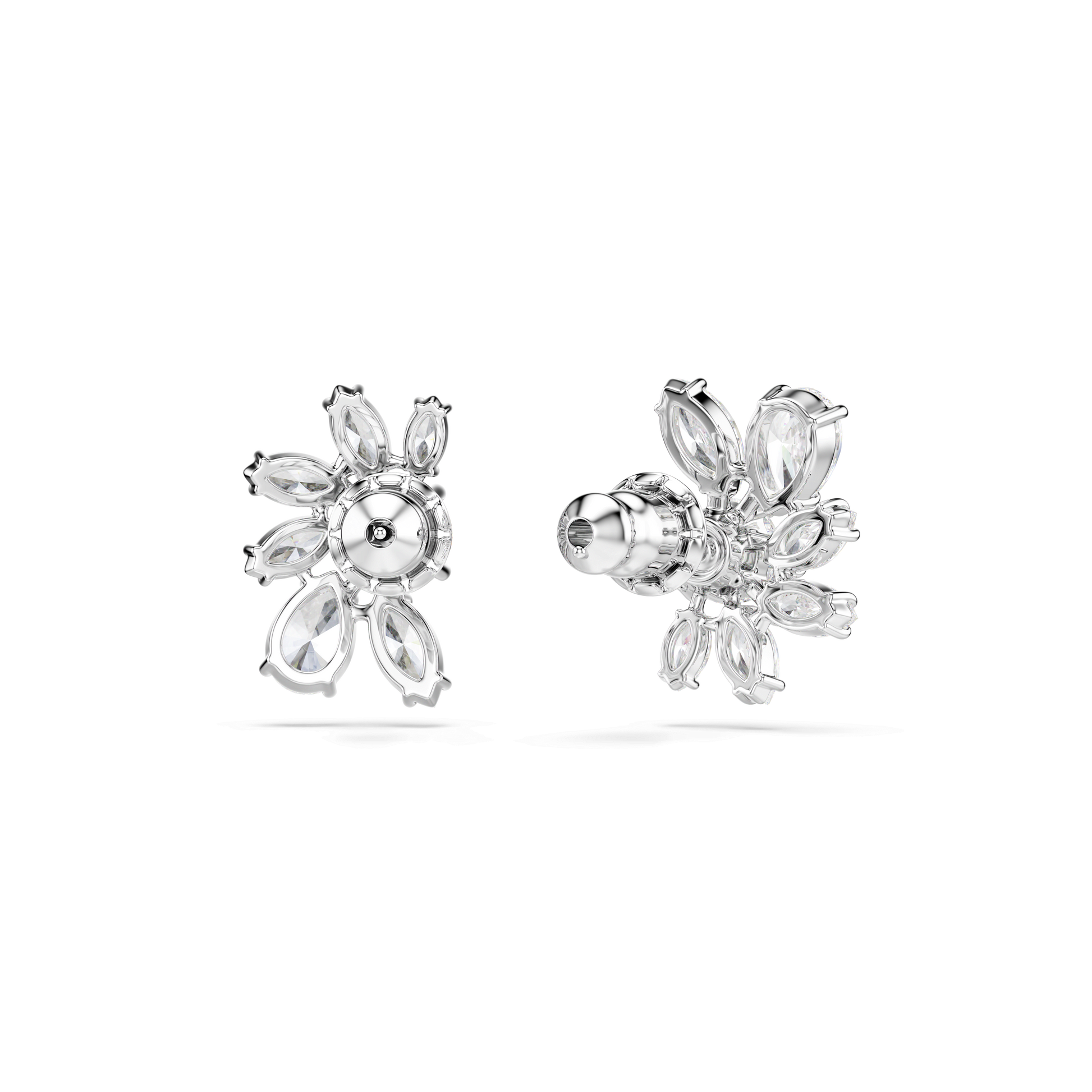 Mesmera stud earrings, Mixed cuts, Flower, White, Rhodium plated 5737462
