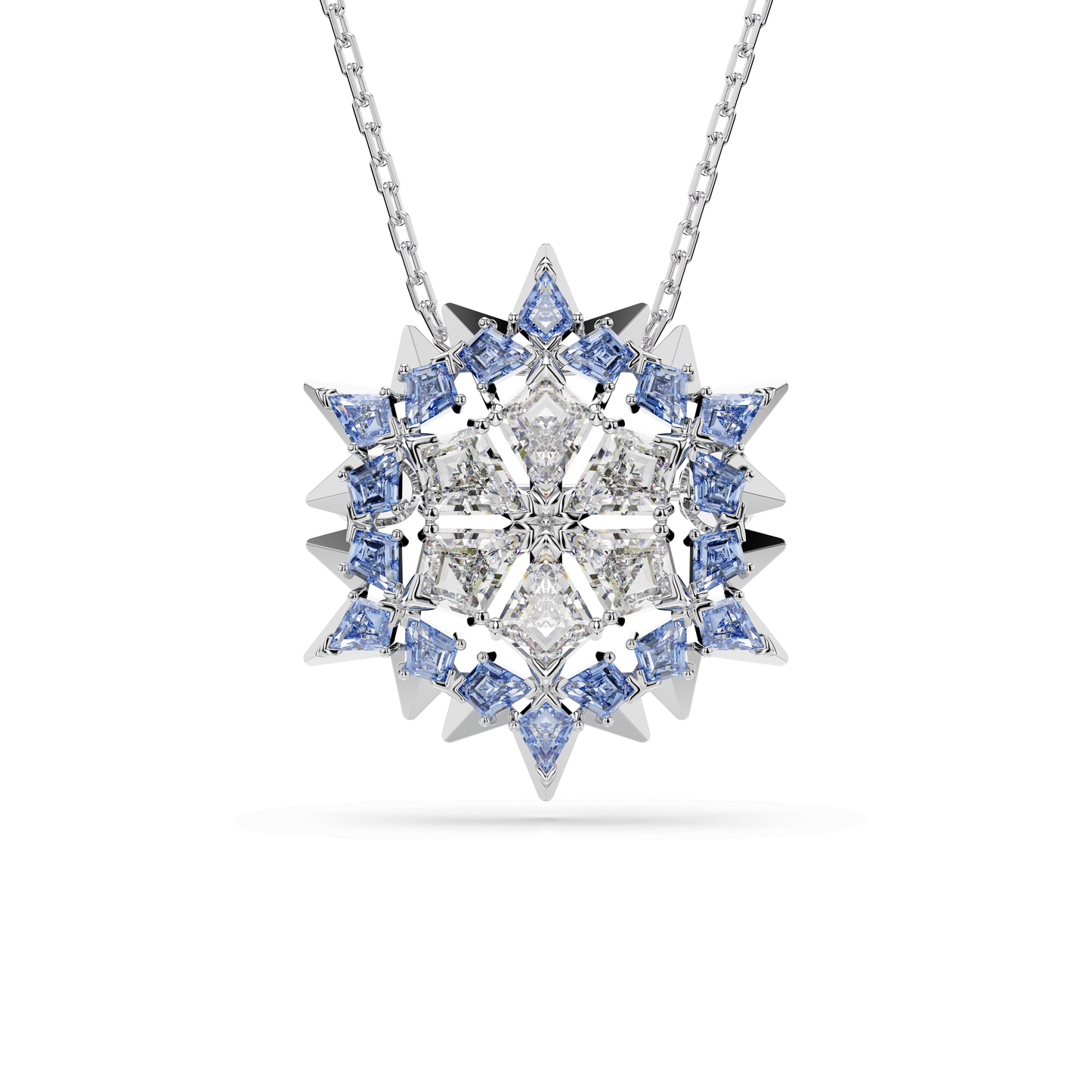 Magic pendant and brooch, Snowflake, Blue, Rhodium plated 5737619
