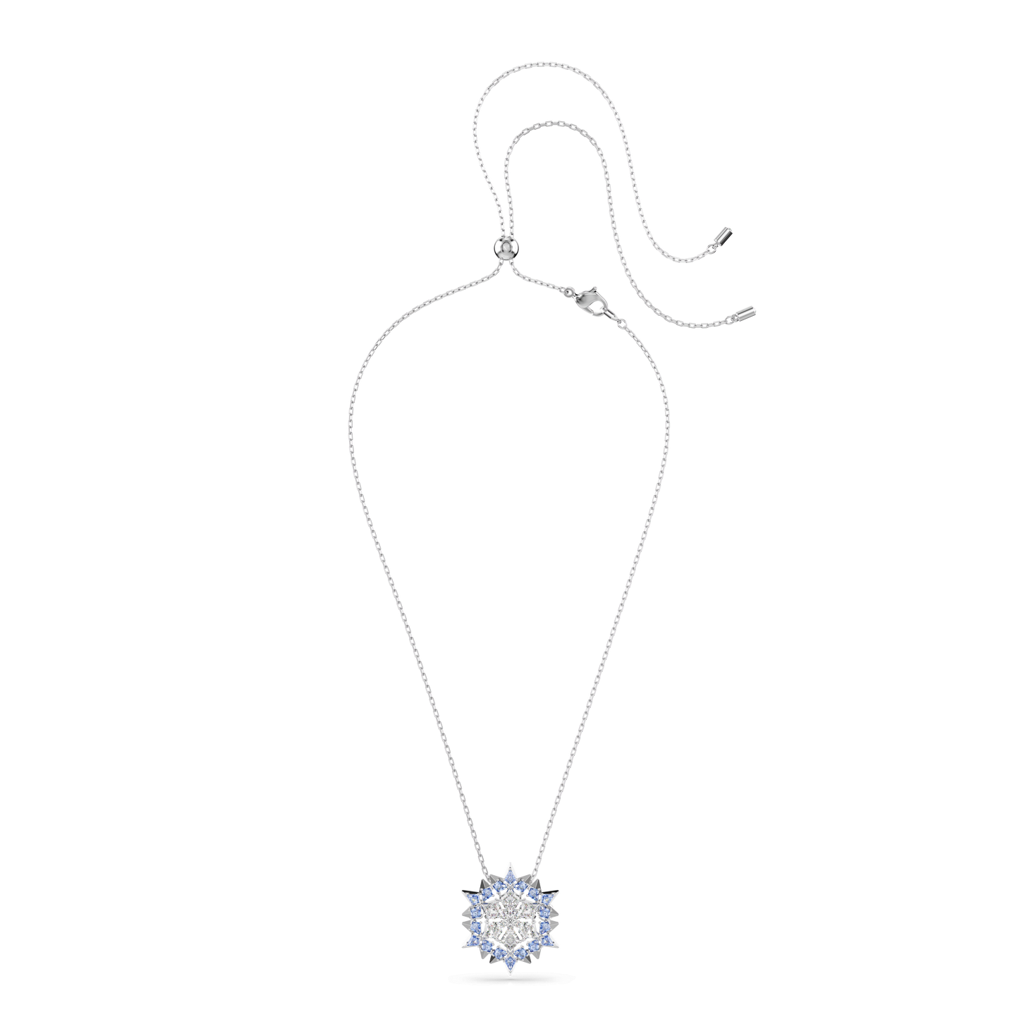 Magic pendant and brooch, Snowflake, Blue, Rhodium plated 5737619