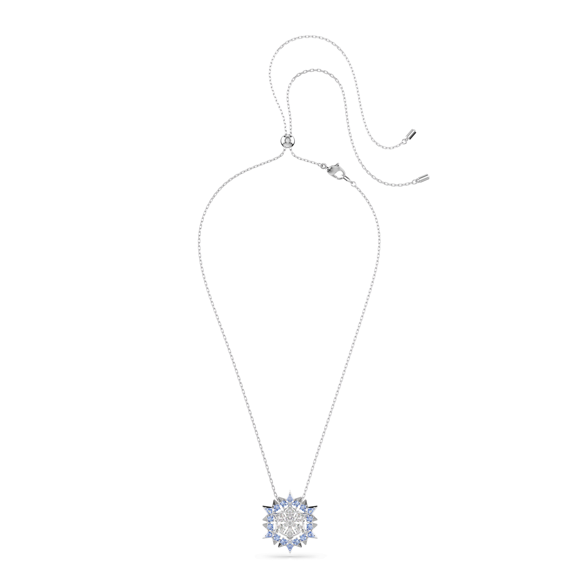 Magic pendant and brooch, Snowflake, Blue, Rhodium plated 5737619
