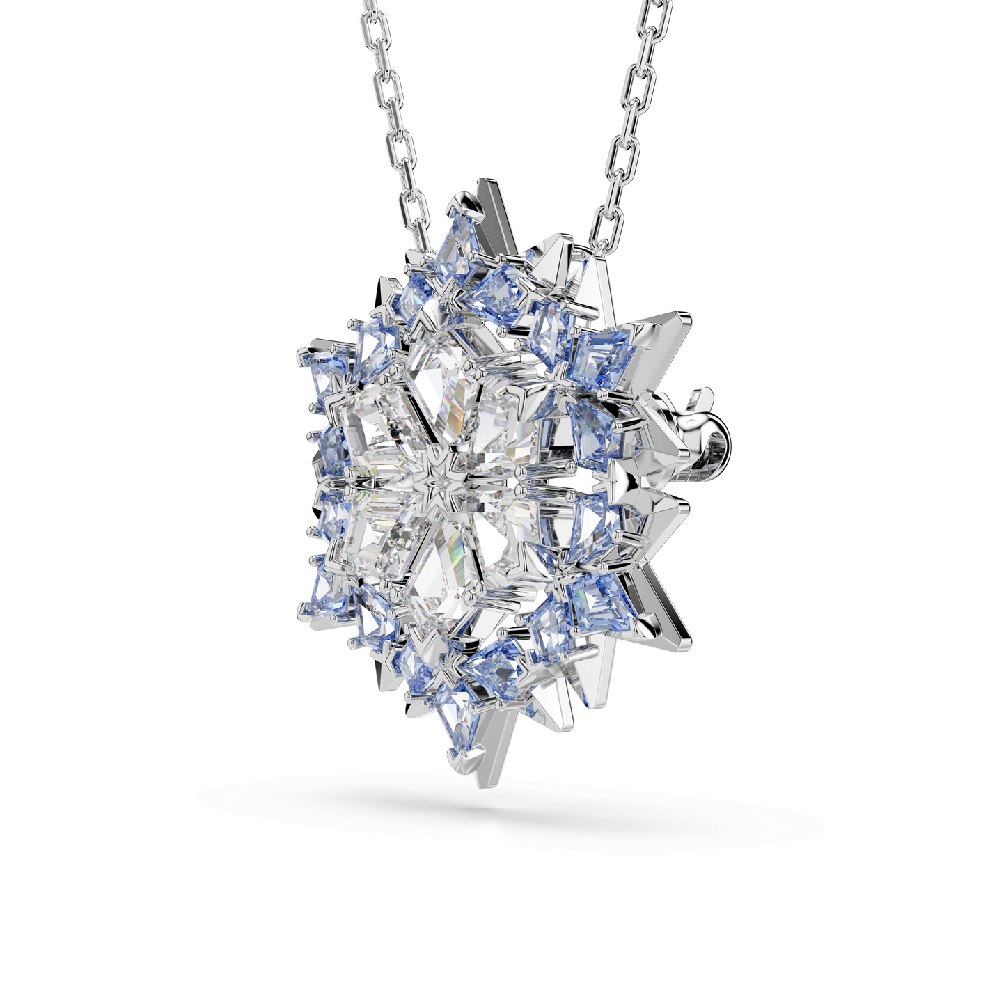 Magic pendant and brooch, Snowflake, Blue, Rhodium plated 5737619