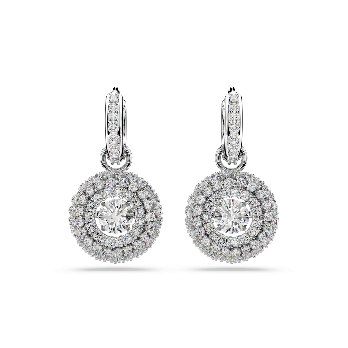 Sublima drop earrings, Round cut, White, Rhodium plated
