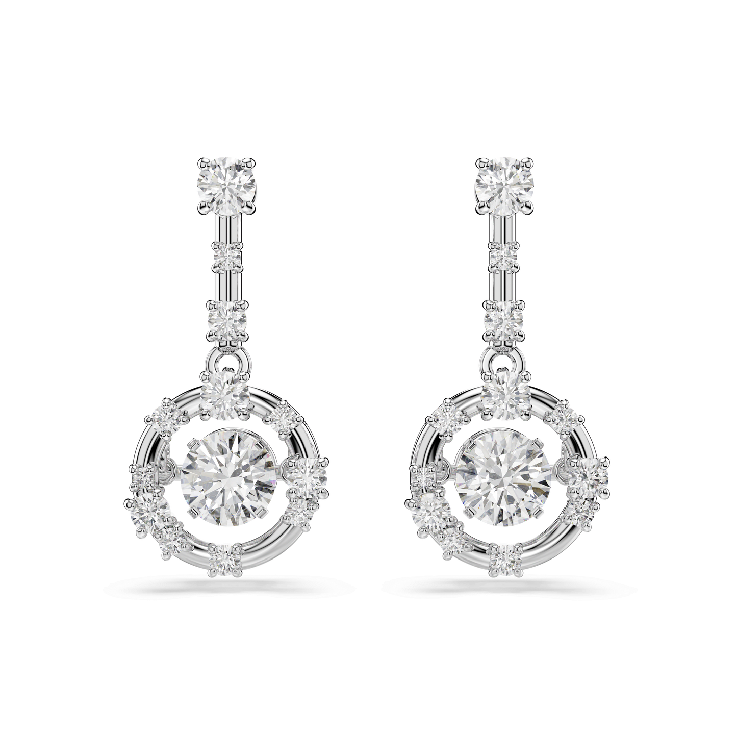 Constella drop earrings, Round cut, Dancing stone, White, Rhodium plated 5738194