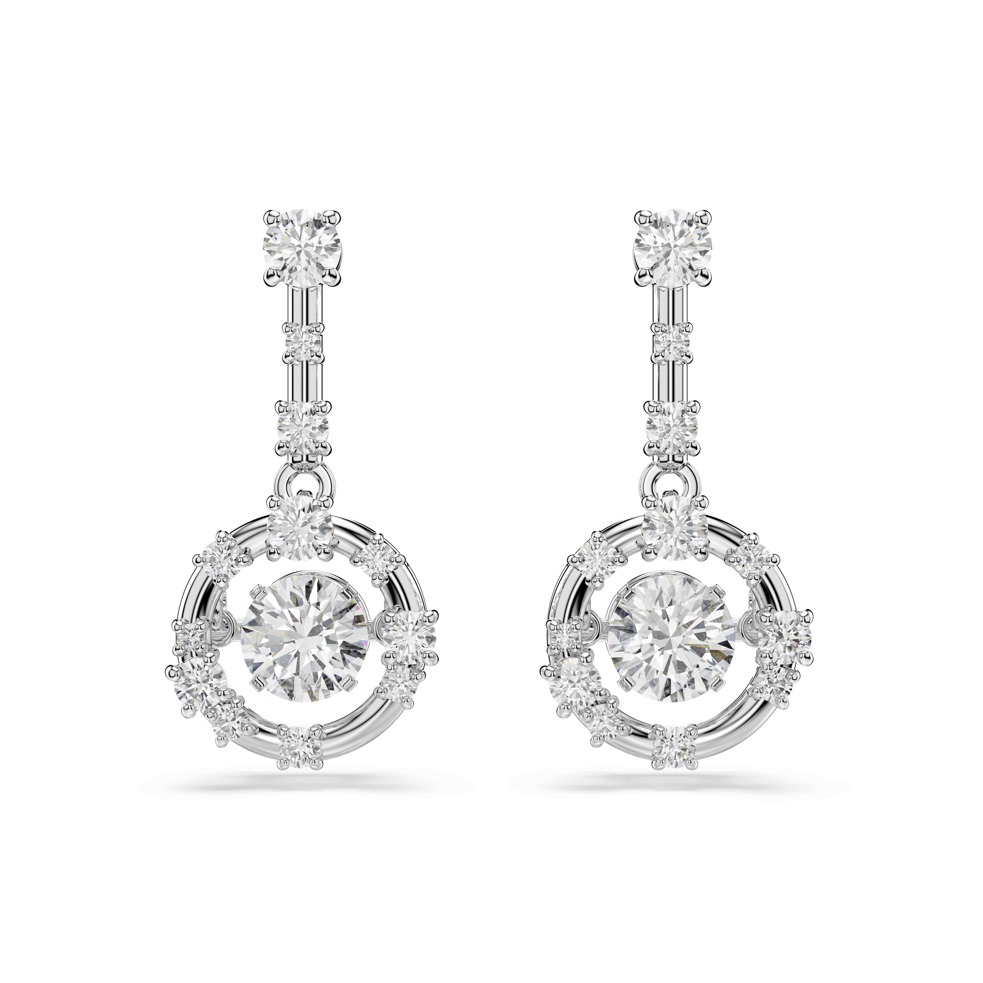 Constella drop earrings, Round cut, Dancing stone, White, Rhodium plated 5738194