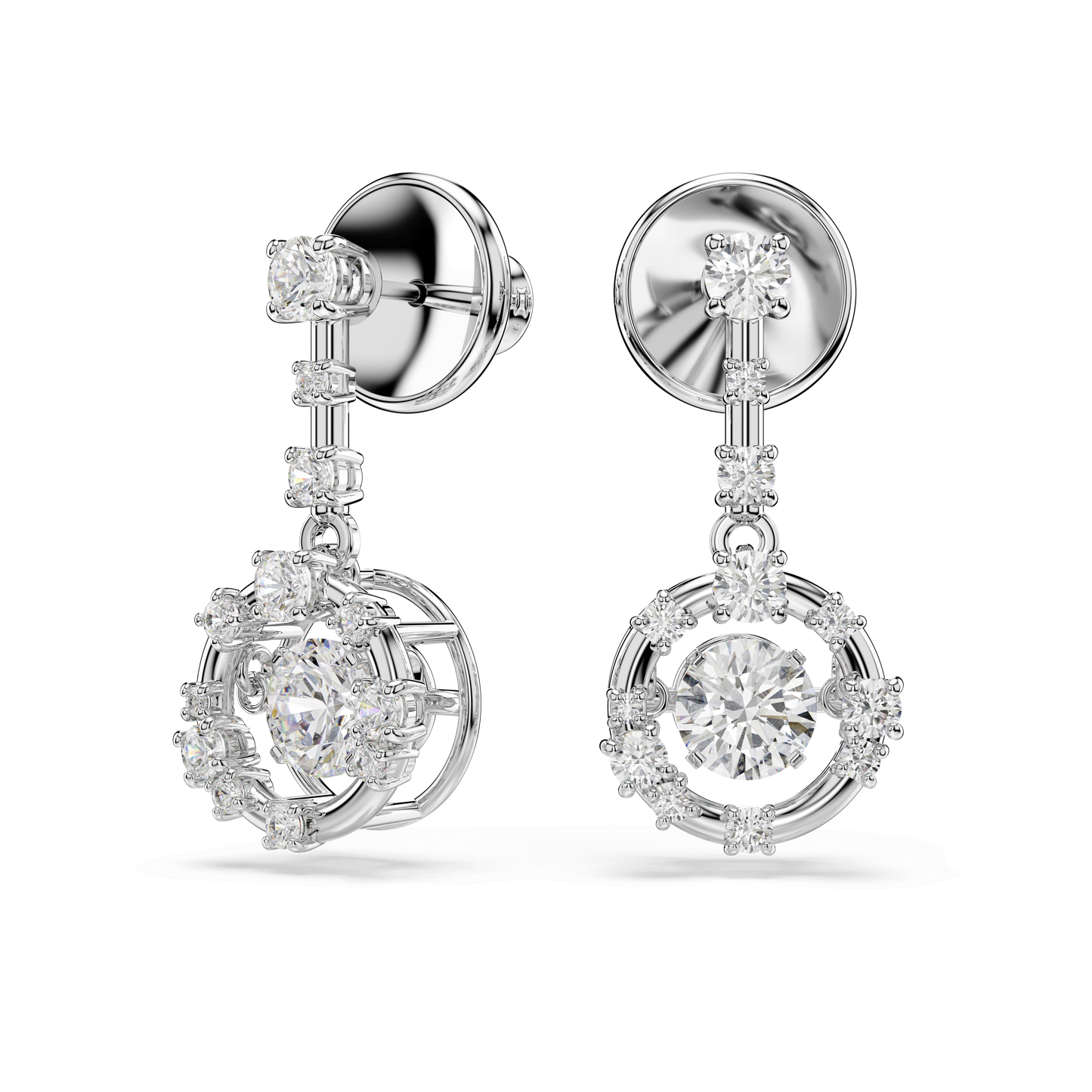Constella drop earrings, Round cut, Dancing stone, White, Rhodium plated 5738194