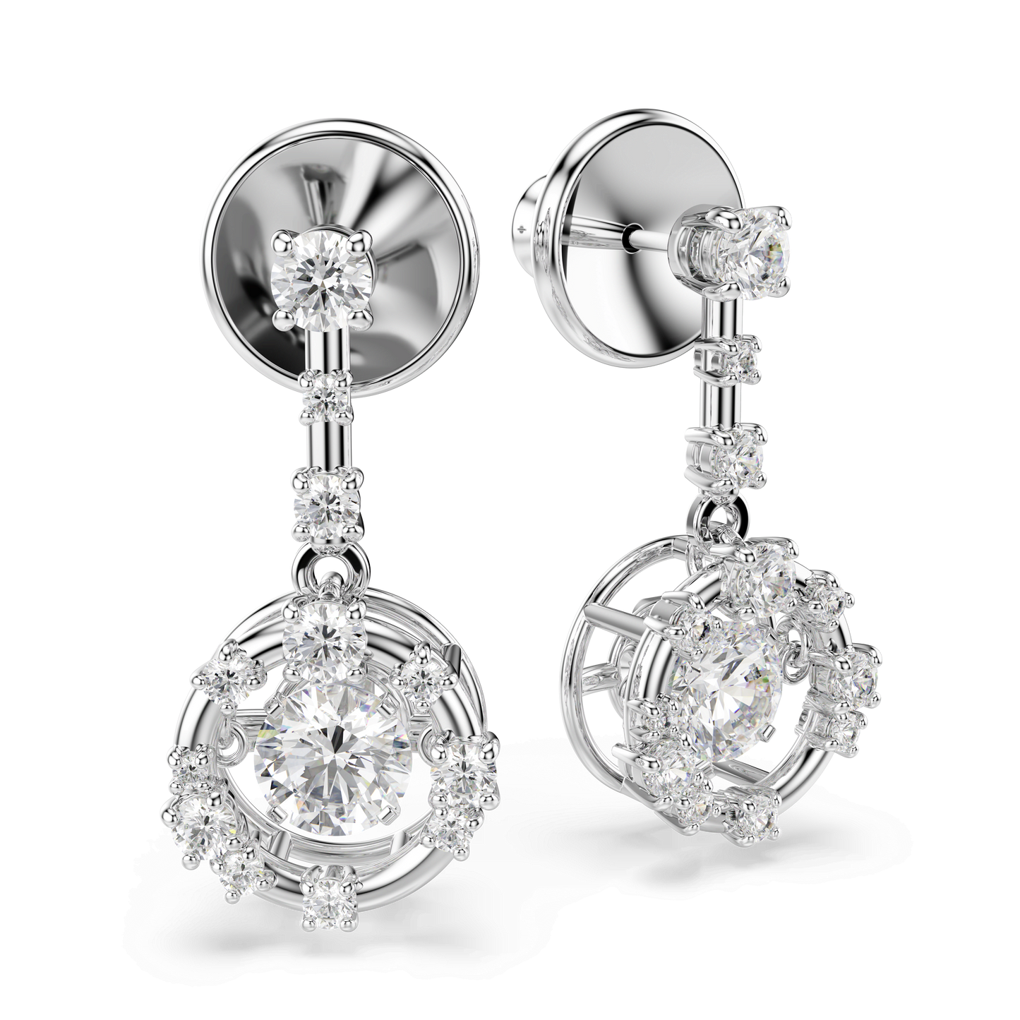 Constella drop earrings, Round cut, Dancing stone, White, Rhodium plated 5738194