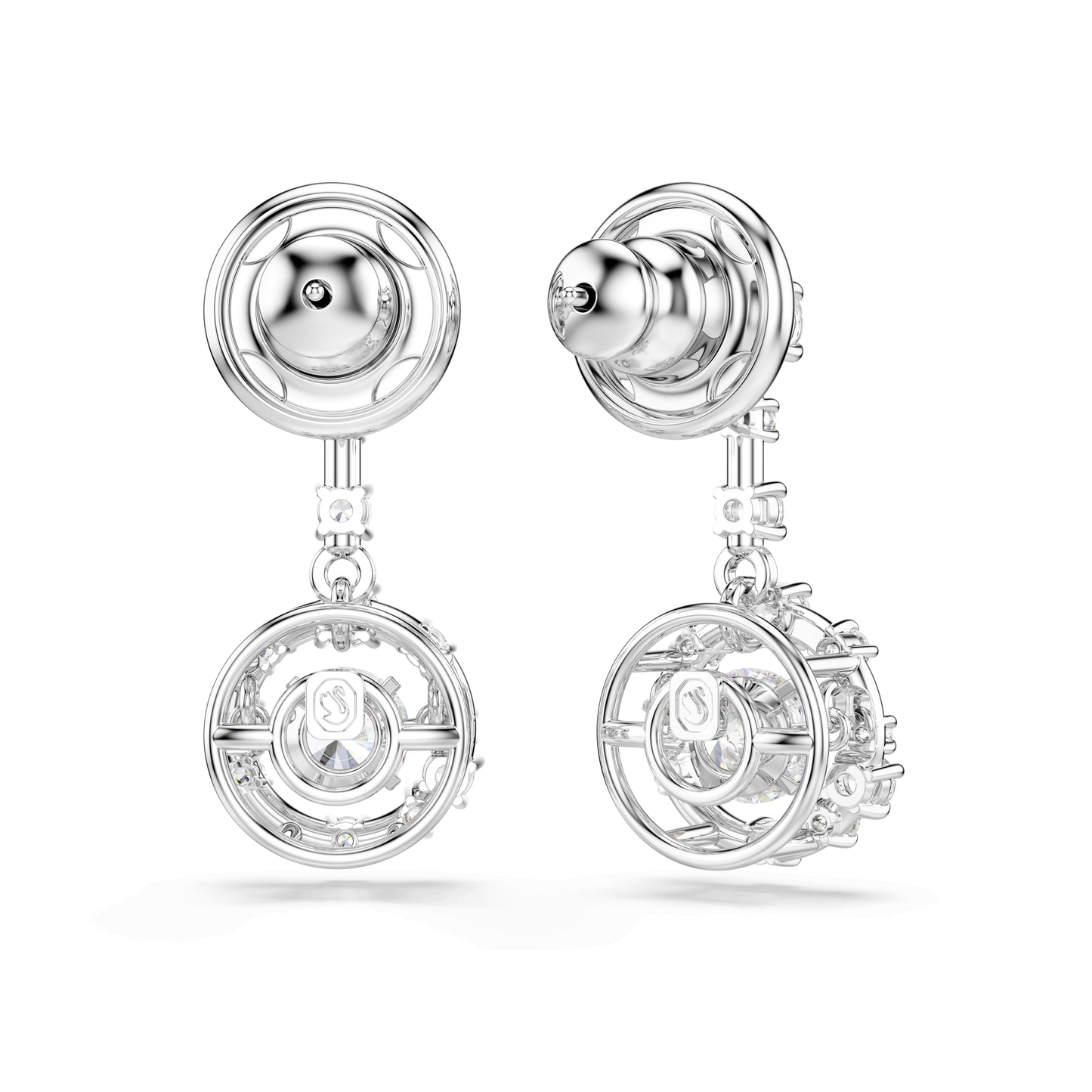 Constella drop earrings, Round cut, Dancing stone, White, Rhodium plated 5738194