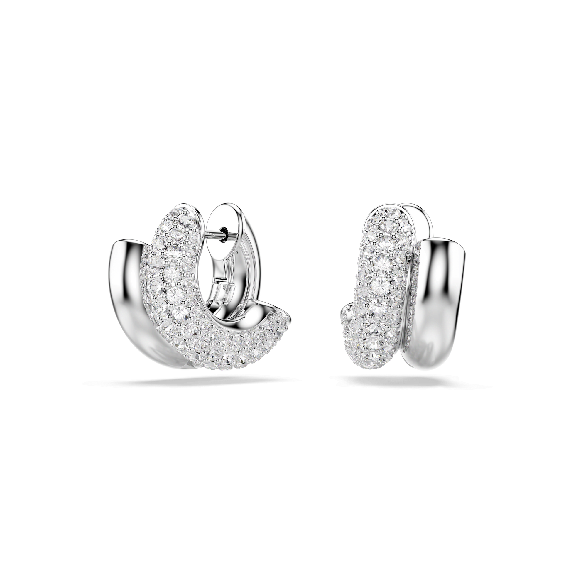 Dextera hoop earrings, Round cut, Mini, White, Rhodium plated 5738197