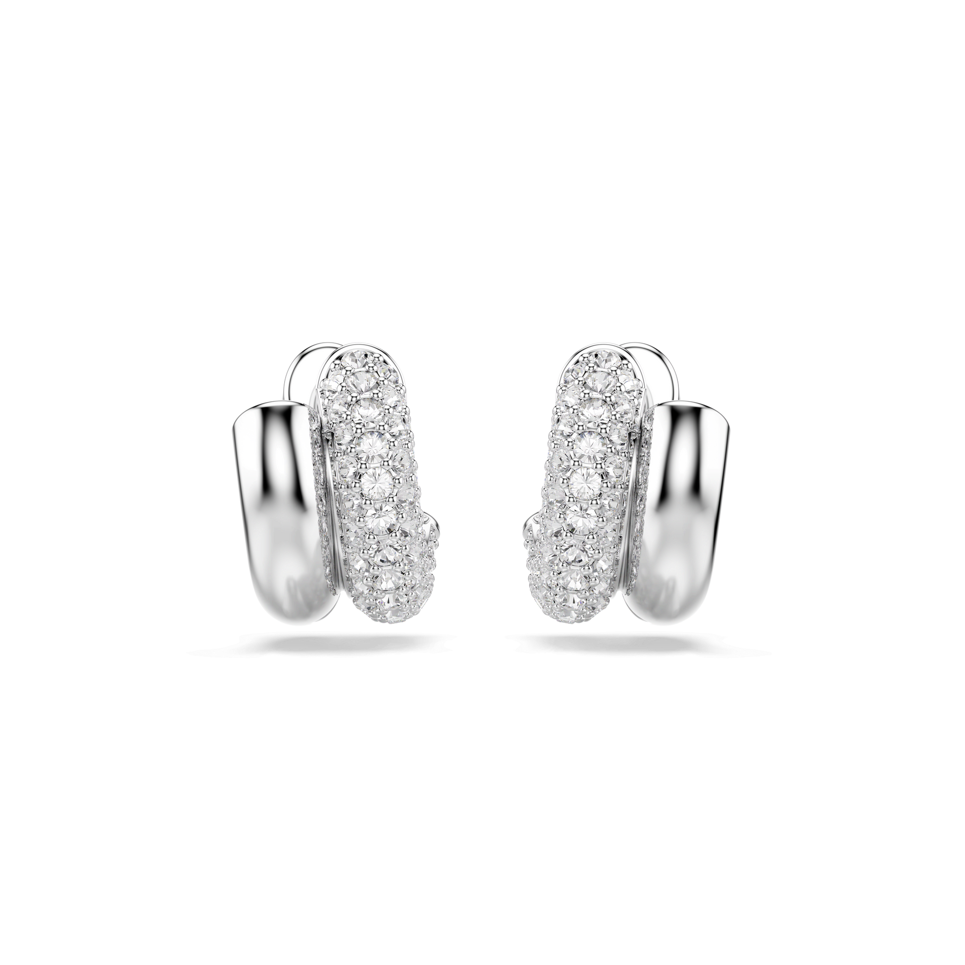 Dextera hoop earrings, Round cut, Mini, White, Rhodium plated 5738197