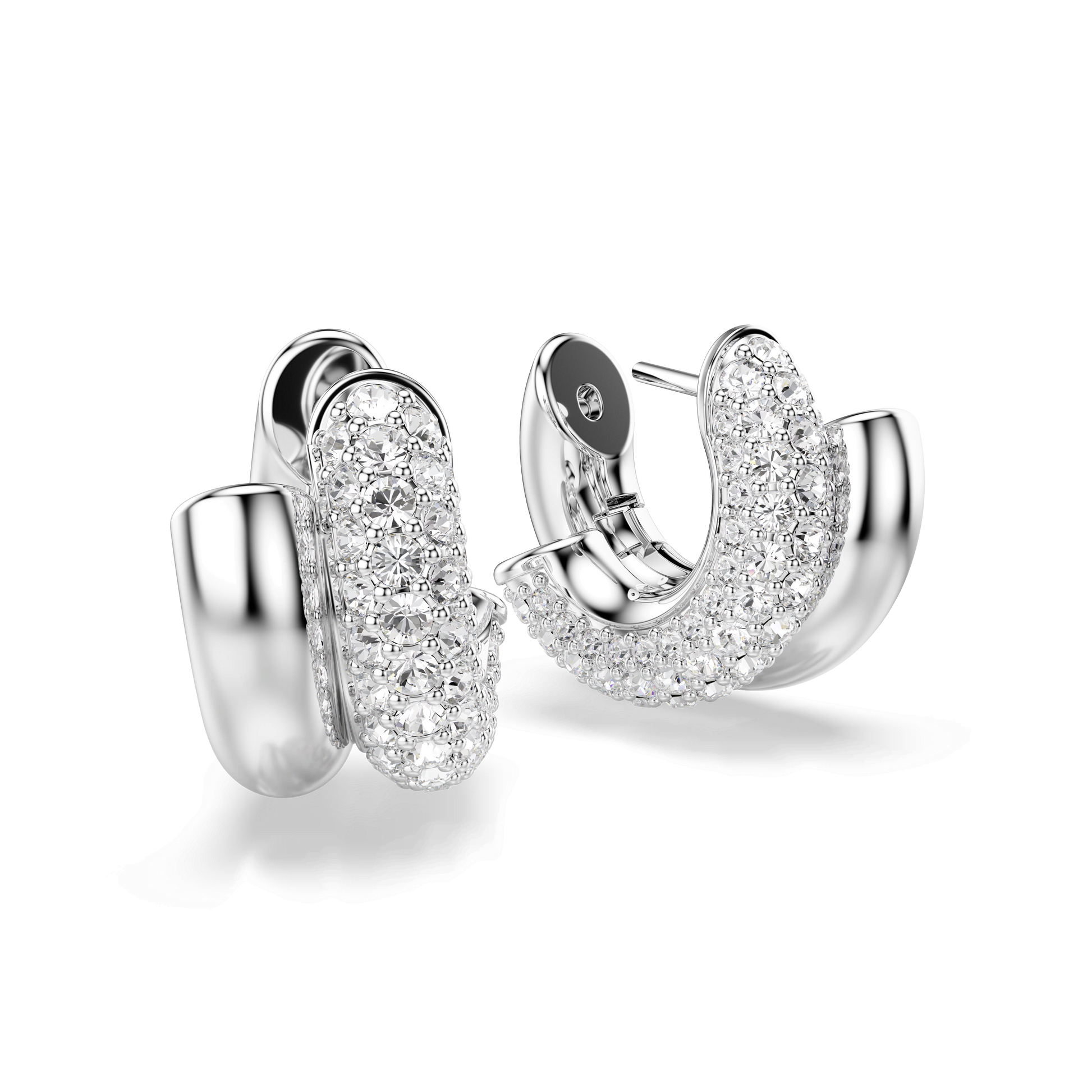 Dextera hoop earrings, Round cut, Mini, White, Rhodium plated 5738197