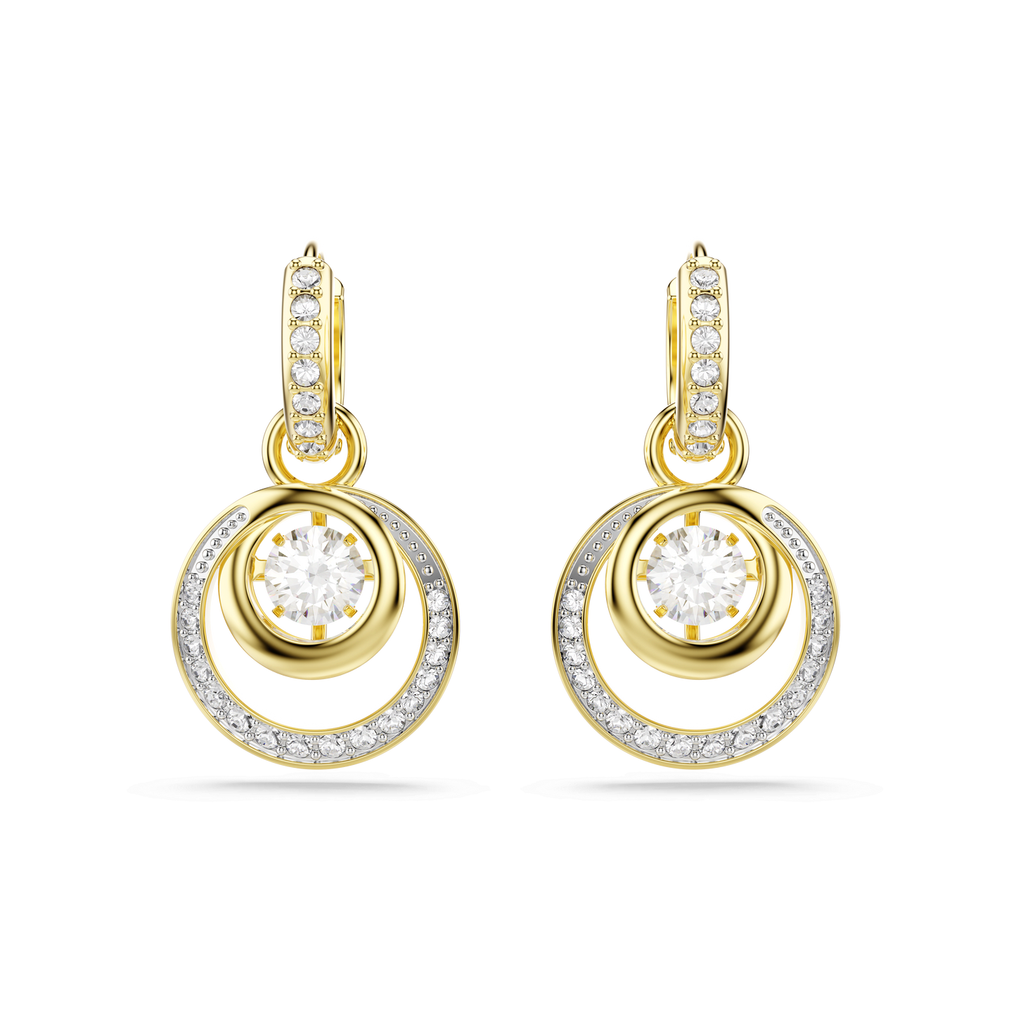 Hyperbola drop earrings, Round cut, White, Gold-tone plated 5738249