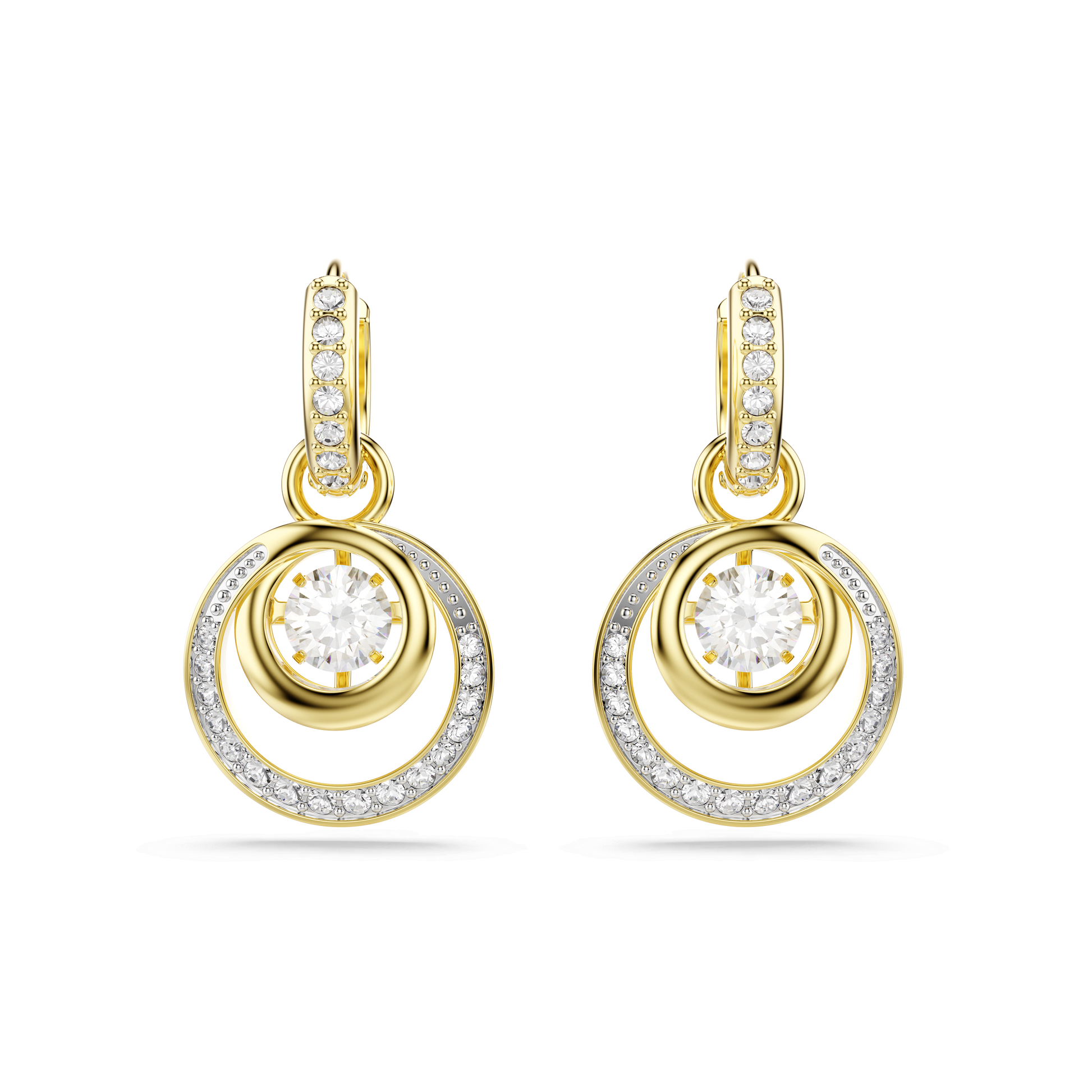 Hyperbola drop earrings, Round cut, White, Gold-tone plated 5738249