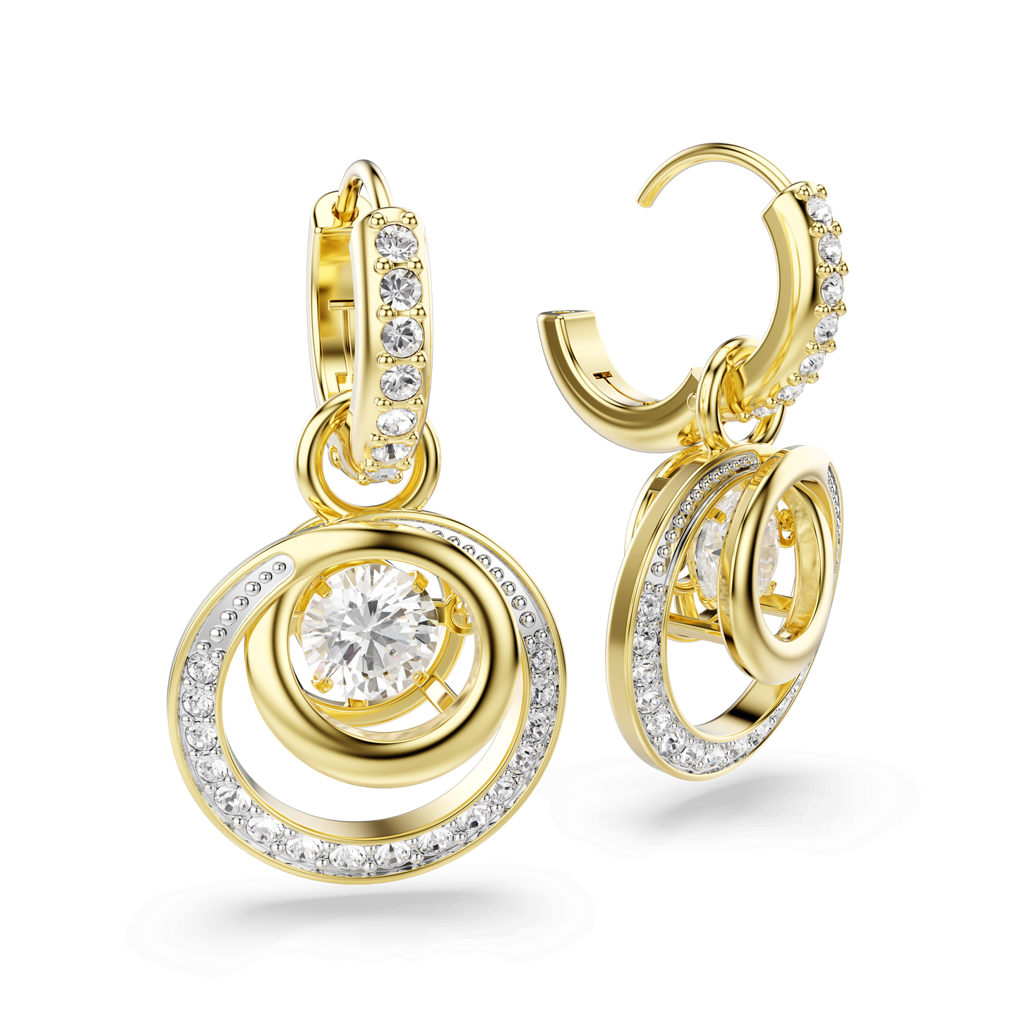 Hyperbola drop earrings, Round cut, White, Gold-tone plated 5738249