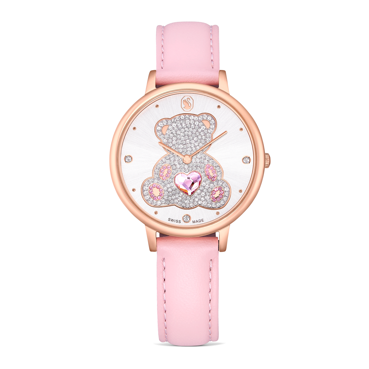 Teddy watch, Swiss Made, Leather strap, Pink, Rose gold-tone finish 5739838