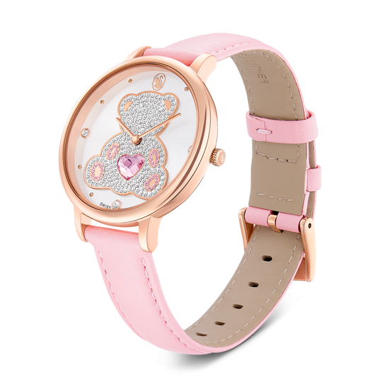 Teddy watch, Swiss Made, Leather strap, Pink, Rose gold-tone finish 5739838