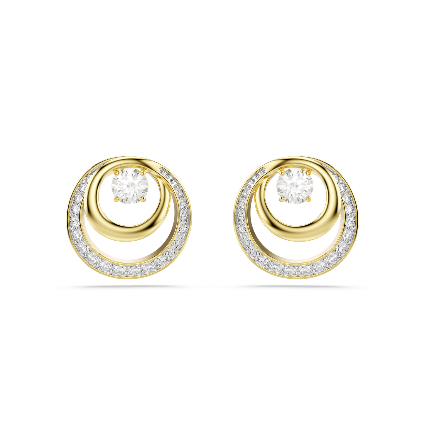 Hyperbola stud earrings, Round cut, White, Gold-tone plated 5740407