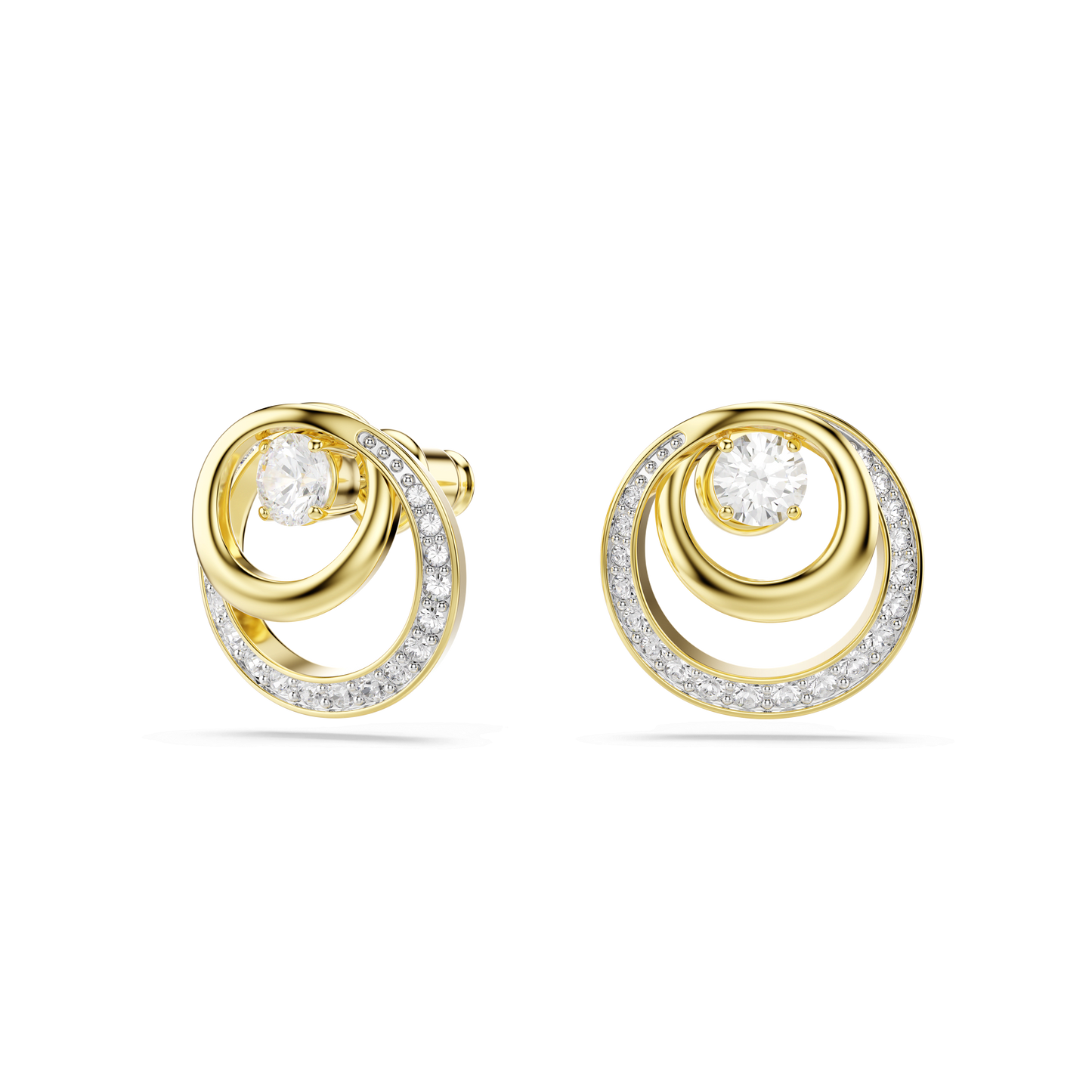 Hyperbola stud earrings, Round cut, White, Gold-tone plated 5740407