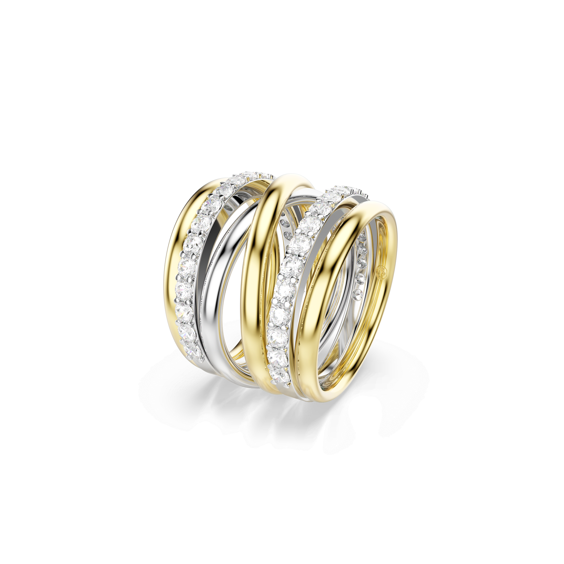 Hyperbola cocktail ring, Round cut, White, Mixed metal finish 5740415