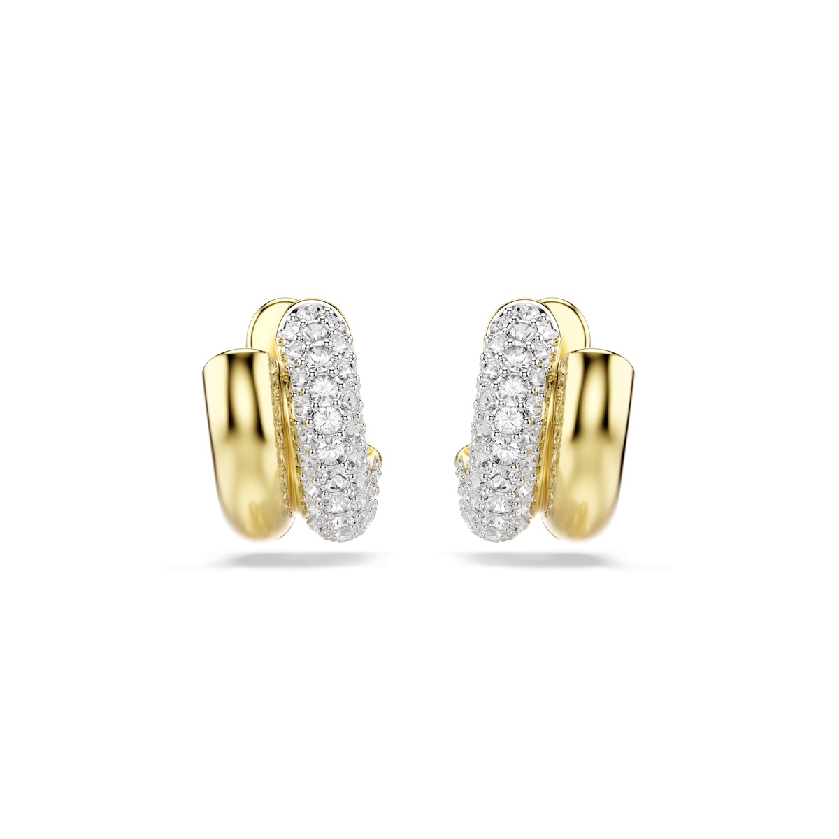 Dextera hoop earrings, Round cut, Mini, White, 18K gold finish
