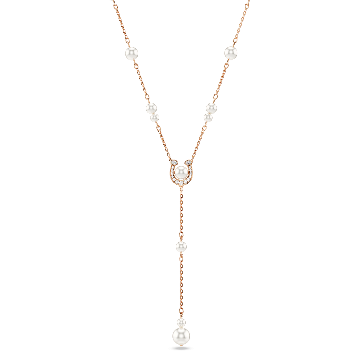 Symbolica Y necklace, Crystal pearl, Pavé, Horse shoe, White, Rose gold-tone plated 5741463