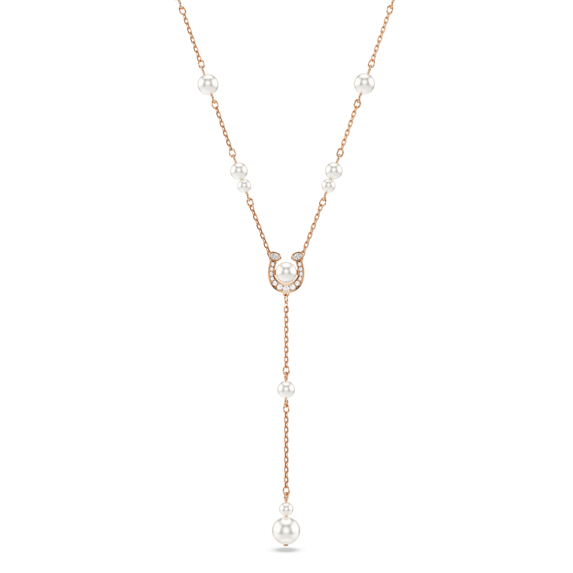 Symbolica Y necklace, Crystal pearl, Pavé, Horse shoe, White, Rose gold-tone plated 5741463