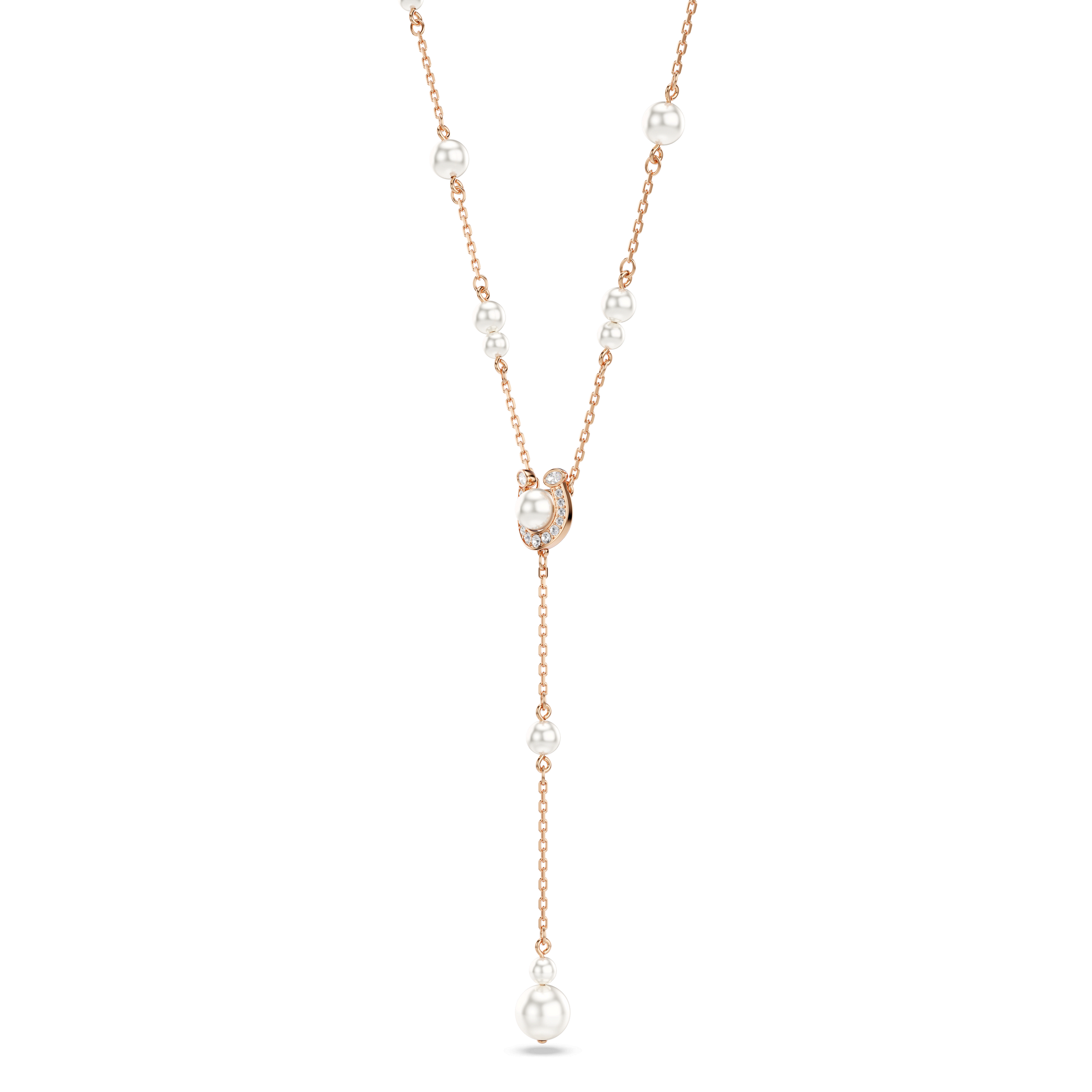 Symbolica Y necklace, Crystal pearl, Pavé, Horse shoe, White, Rose gold-tone plated 5741463