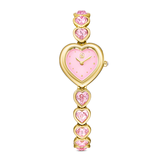 Idyllia Heart watch, Crystal bracelet, Pink, Gold-tone finish 5741519