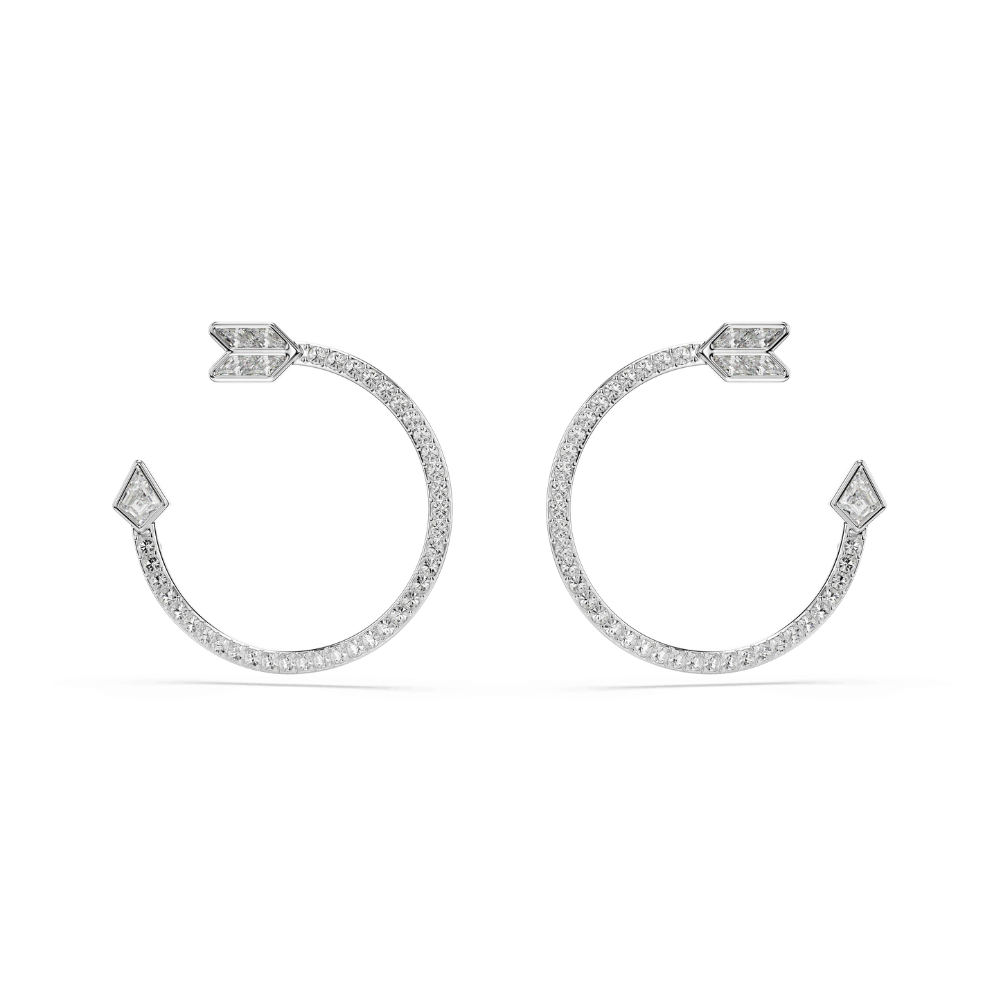 Idyllia hoop earrings, Mixed cuts, Arrow, White, Rhodium plated 5741522