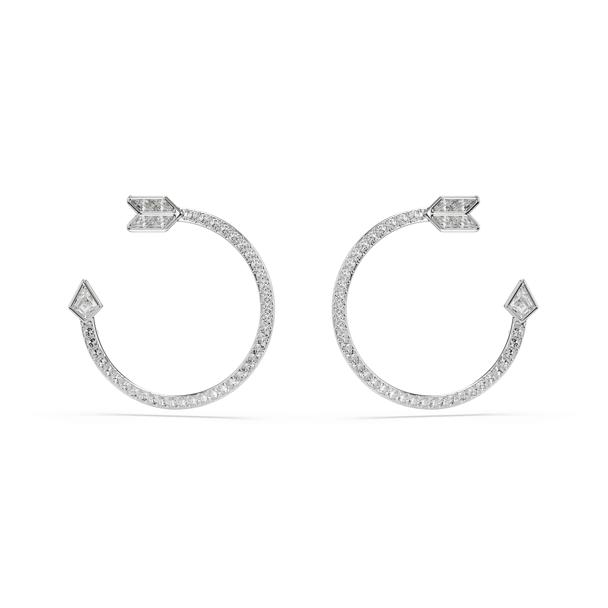 Idyllia hoop earrings, Mixed cuts, Arrow, White, Rhodium plated 5741522