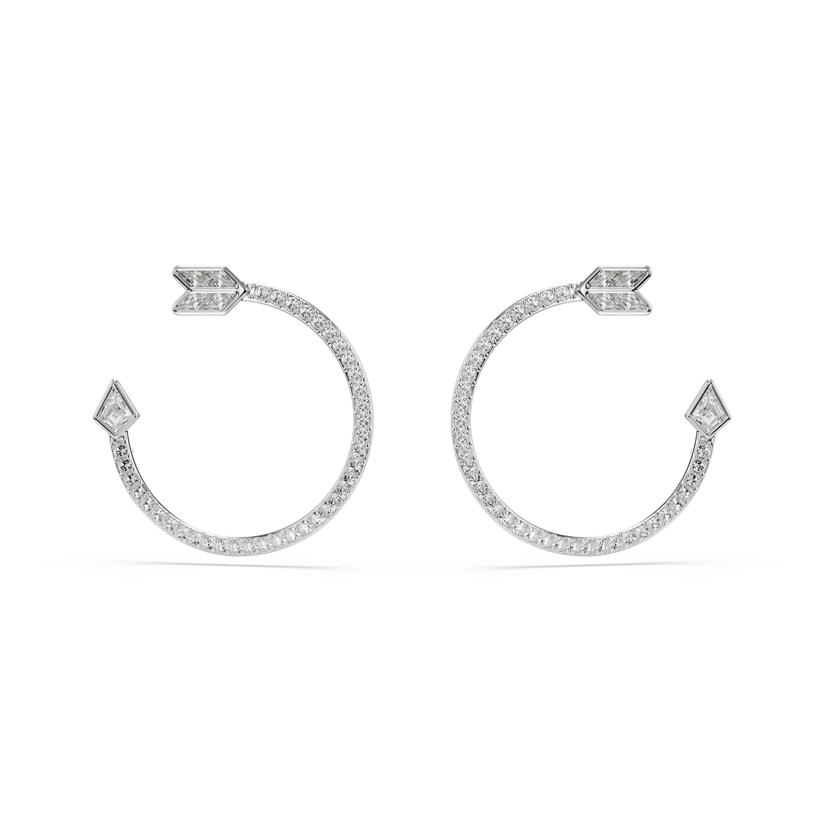 Idyllia hoop earrings, Mixed cuts, Arrow, White, Rhodium plated