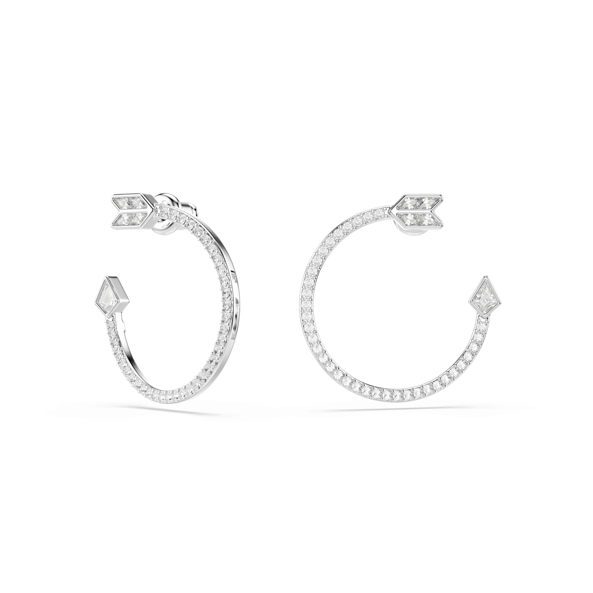 Idyllia hoop earrings, Mixed cuts, Arrow, White, Rhodium plated 5741522