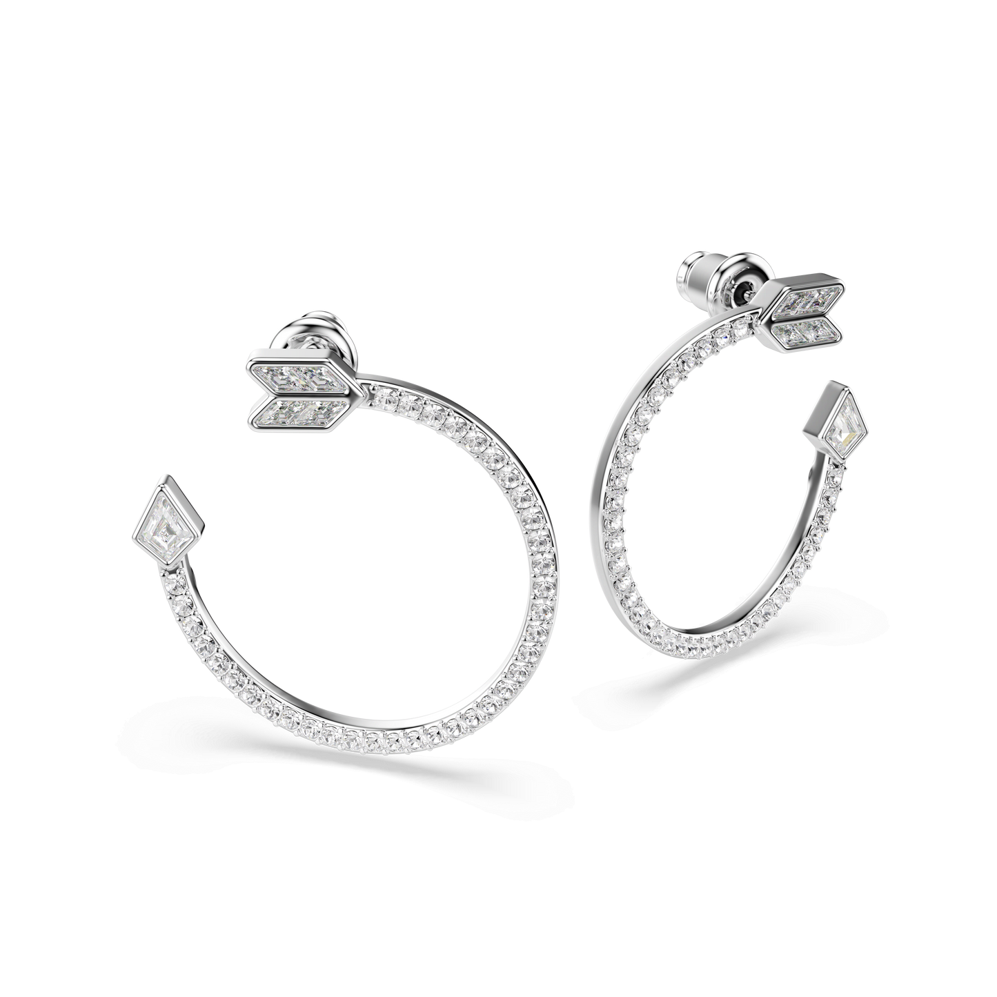 Idyllia hoop earrings, Mixed cuts, Arrow, White, Rhodium plated 5741522