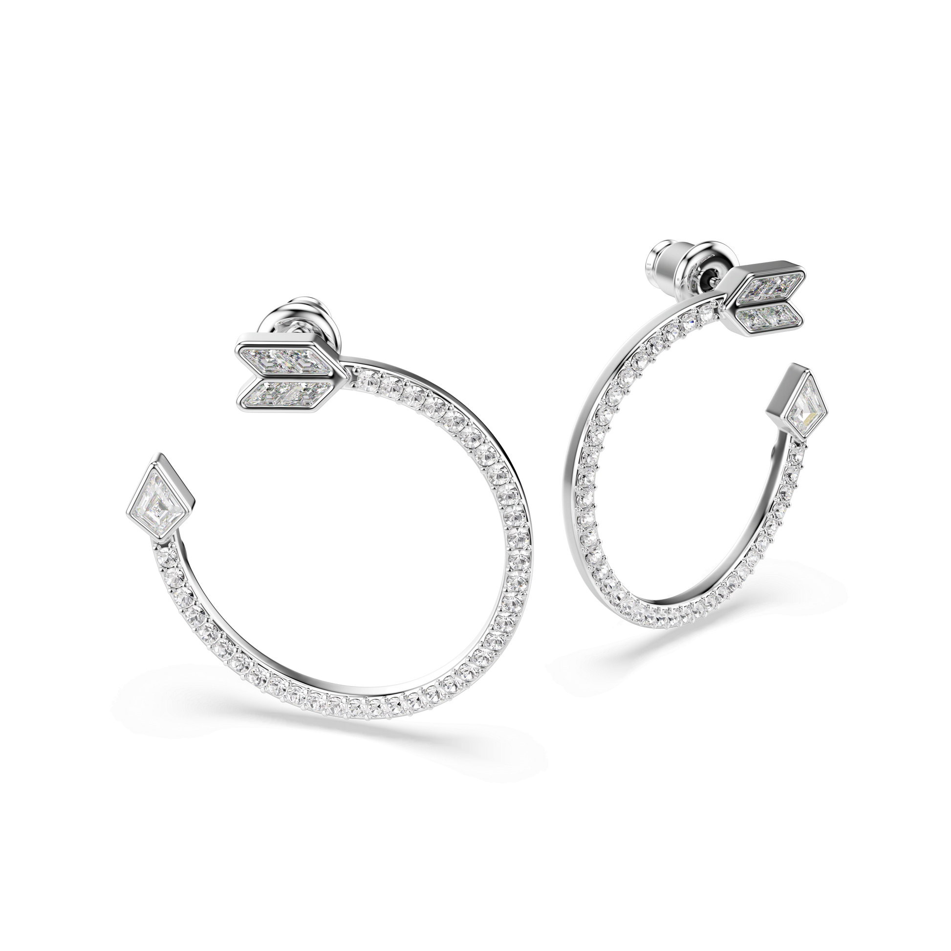 Idyllia hoop earrings, Mixed cuts, Arrow, White, Rhodium plated 5741522