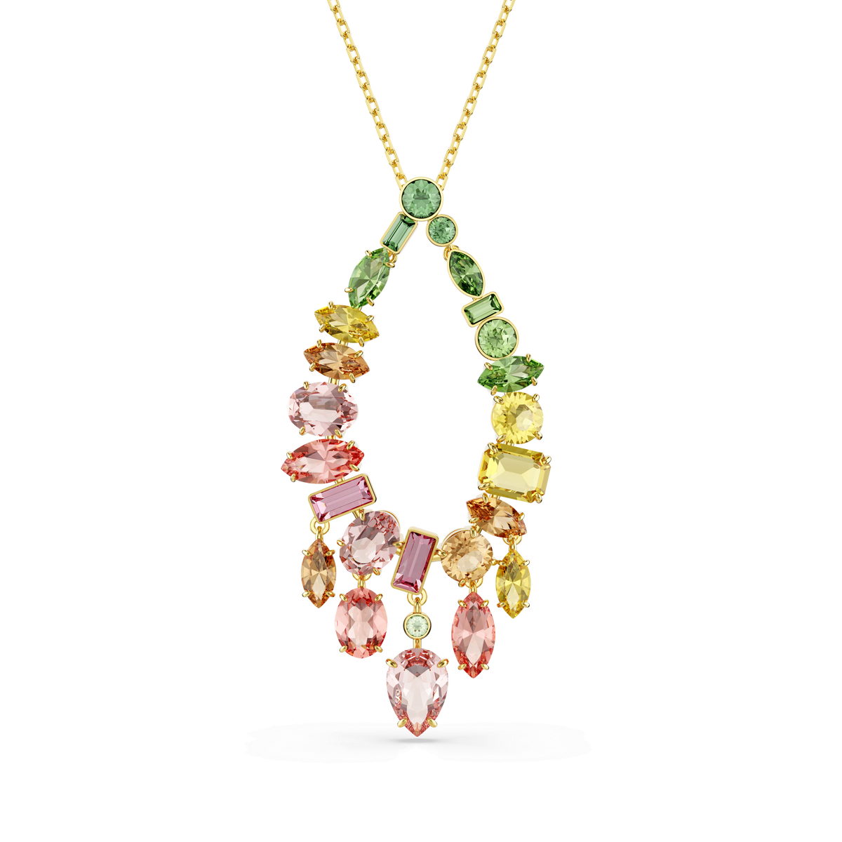 Gema pendant, Mixed cuts, Multicolored, 18K gold finish