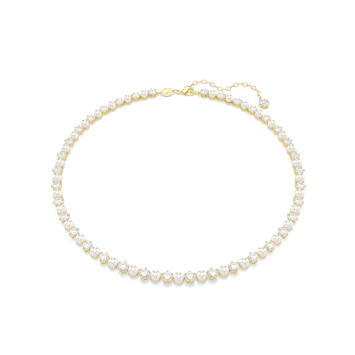 Matrix Tennis necklace, Crystal pearl, Round cut, White, 18K gold finish