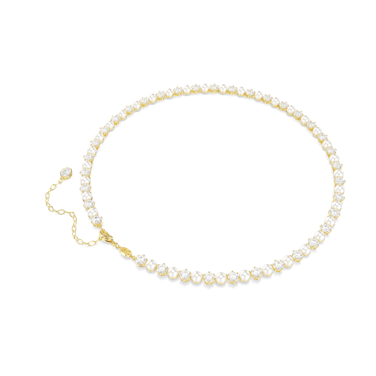 Matrix Tennis necklace, Crystal pearl, Round cut, White, 18K gold finish
