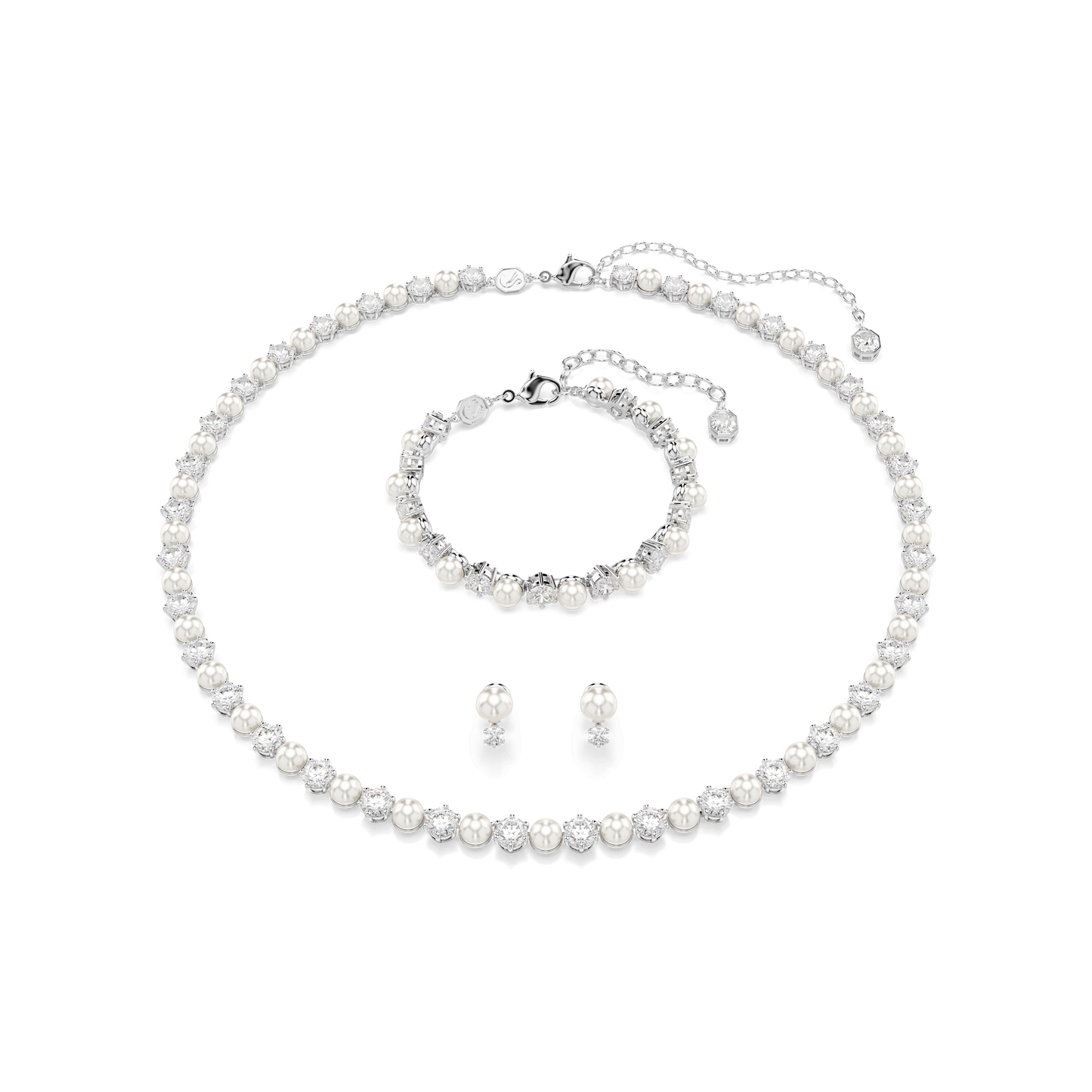Matrix set, Crystal pearl, Round cut, White, Rhodium plated 5742040