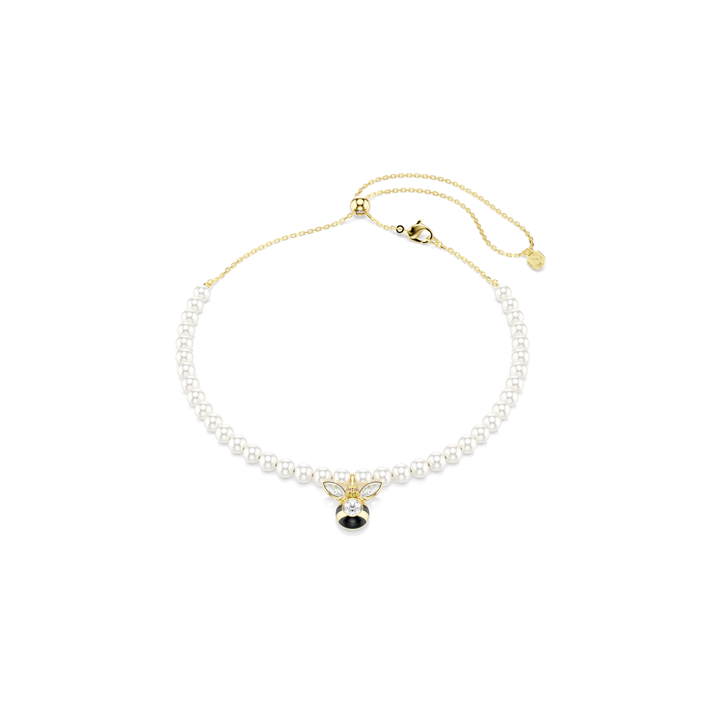 Idyllia choker, Crystal pearl, Mixed cuts, Bee, White, Gold-tone plated 5742677