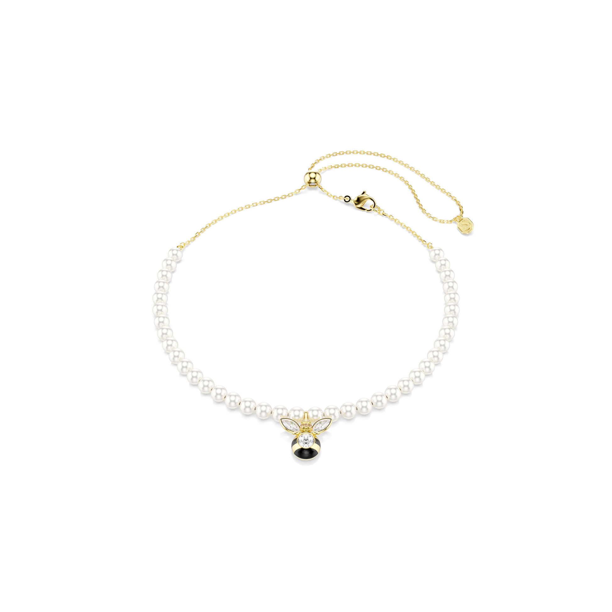 Idyllia choker, Crystal pearl, Mixed cuts, Bee, White, Gold-tone plated 5742677
