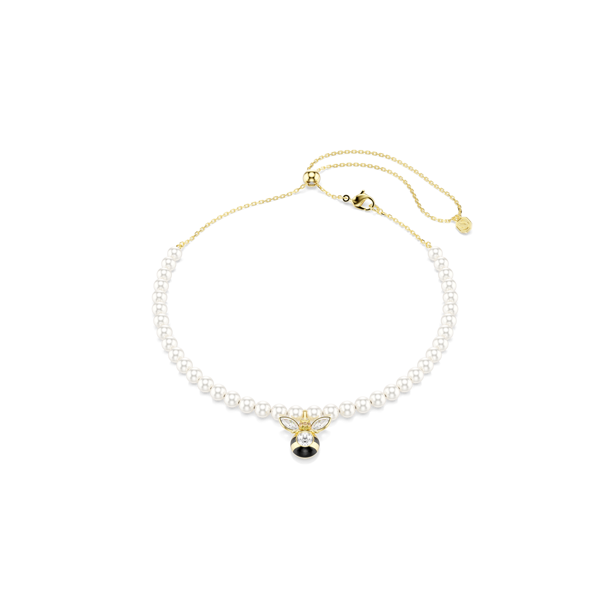 Idyllia choker, Crystal pearl, Mixed cuts, Bee, White, 18K gold finish