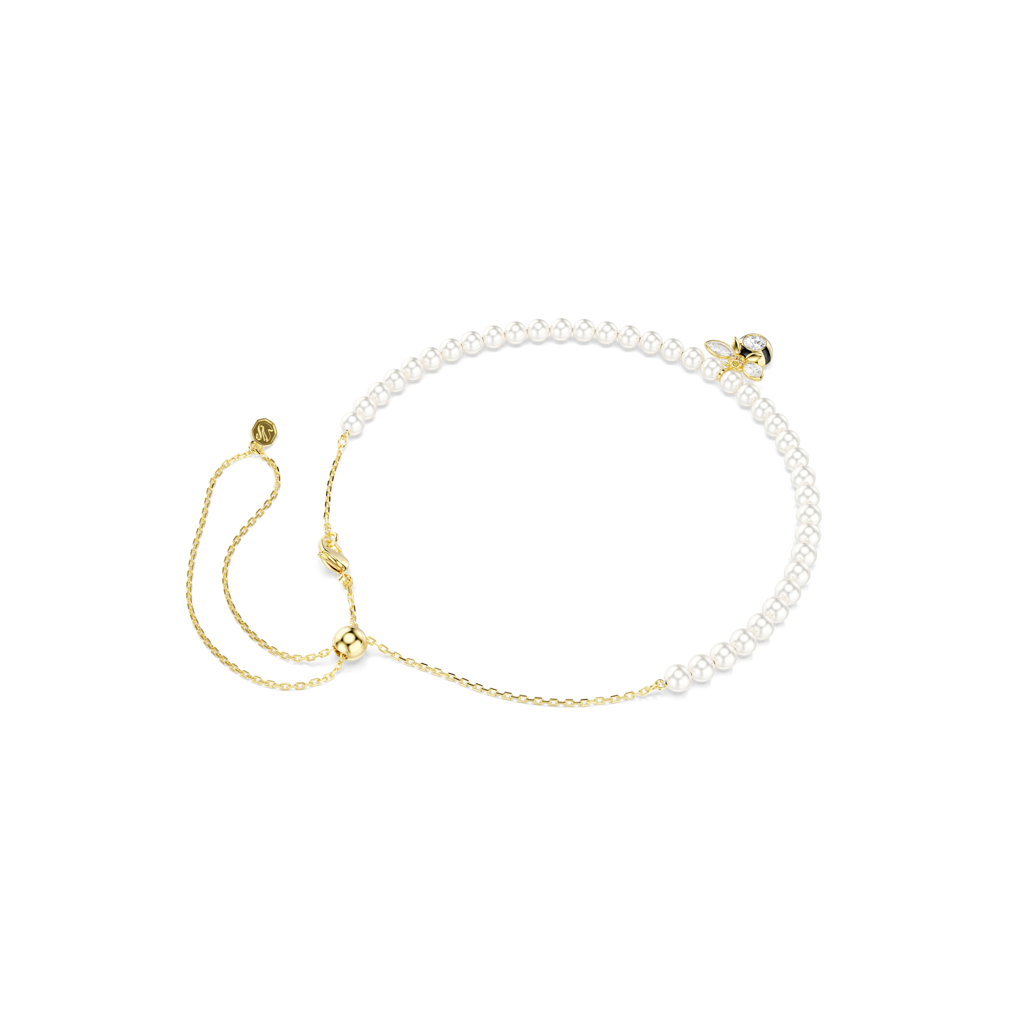 Idyllia choker, Crystal pearl, Mixed cuts, Bee, White, Gold-tone plated 5742677