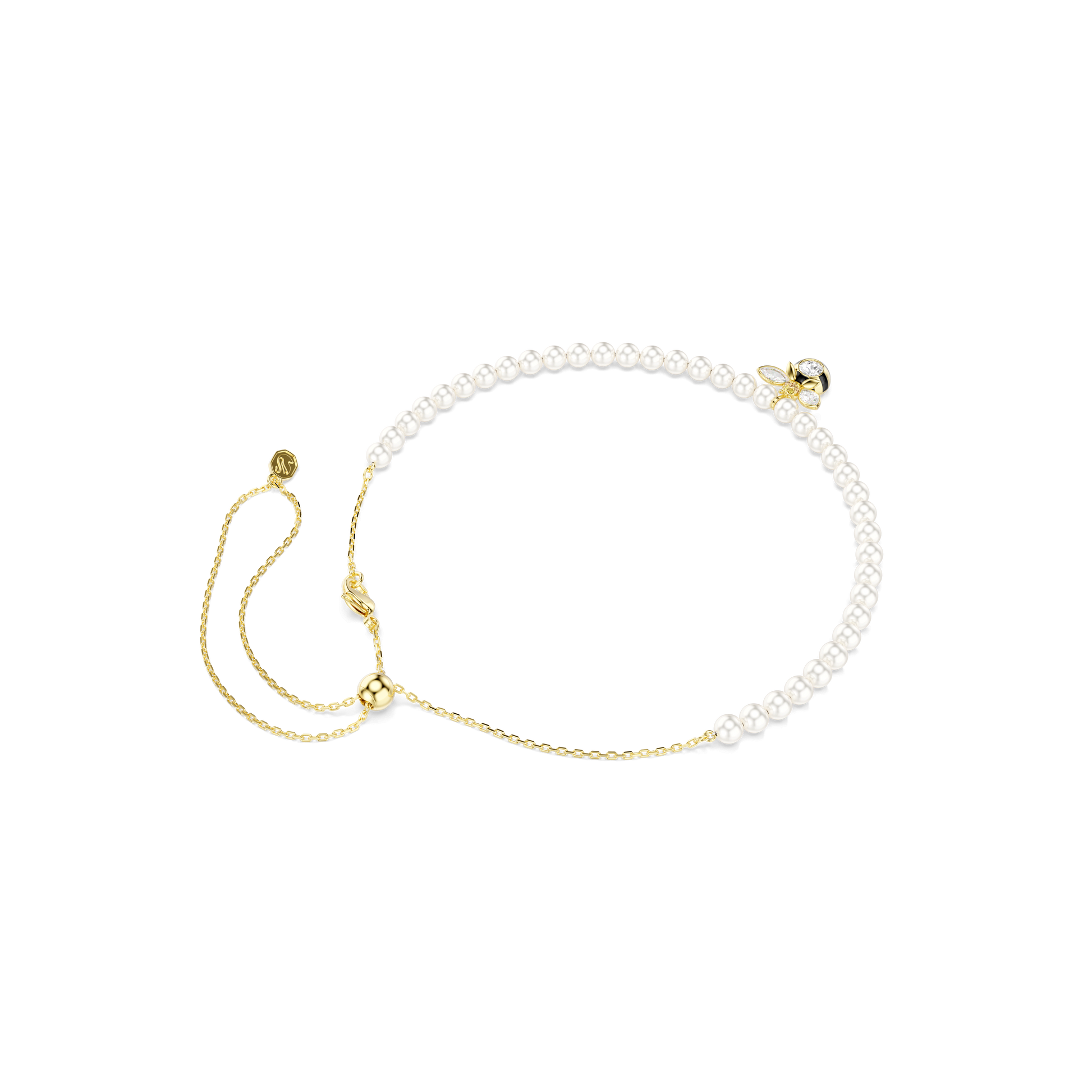 Idyllia choker, Crystal pearl, Mixed cuts, Bee, White, Gold-tone plated 5742677