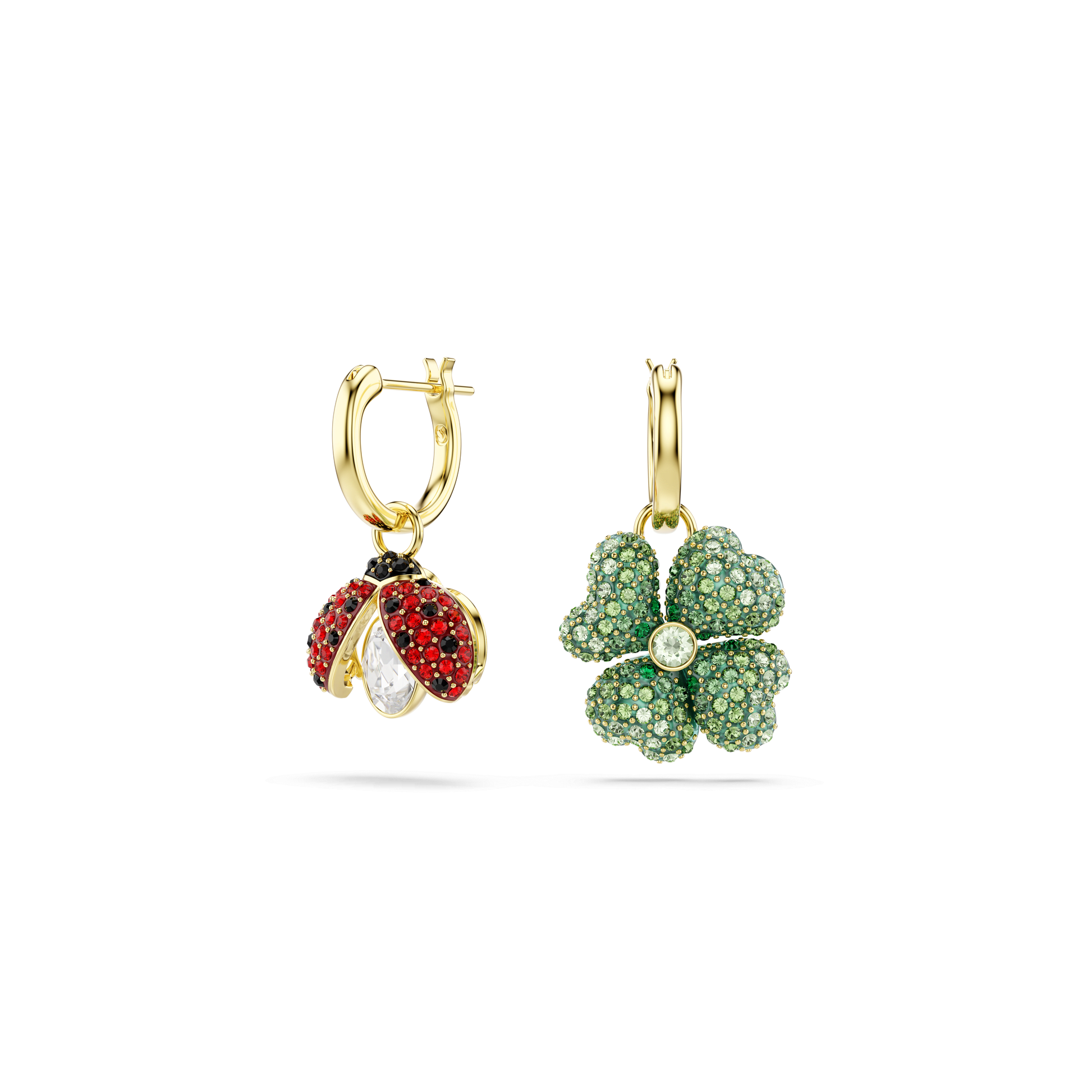 Idyllia drop earrings, Set (3), Ladybug, Clover, Strawberry, Multicolored, Gold-tone plated 5742681