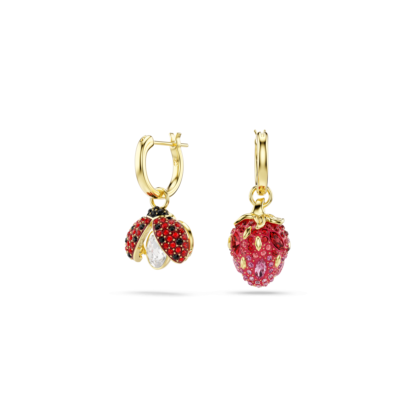 Idyllia drop earrings, Set (3), Ladybug, Clover, Strawberry, Multicolored, Gold-tone plated 5742681