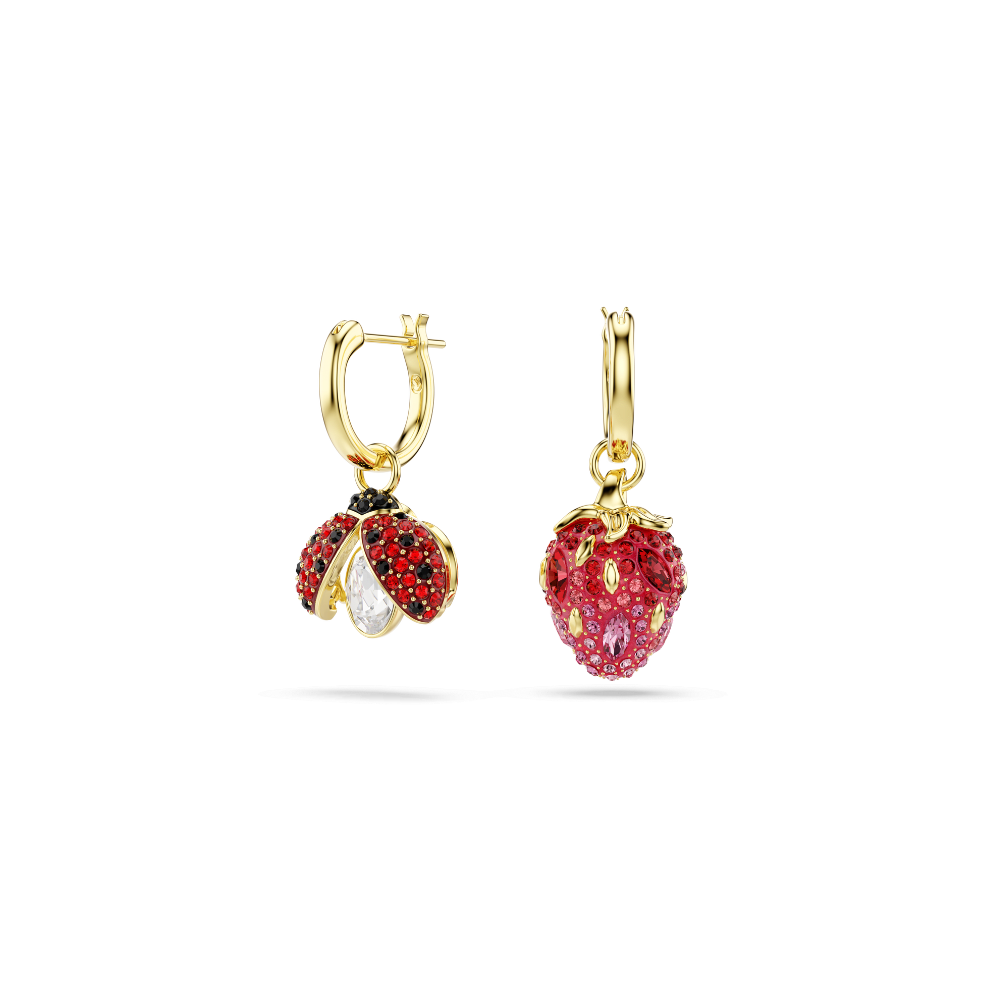 Idyllia drop earrings, Set (3), Ladybug, Clover, Strawberry, Multicolored, Gold-tone plated 5742681