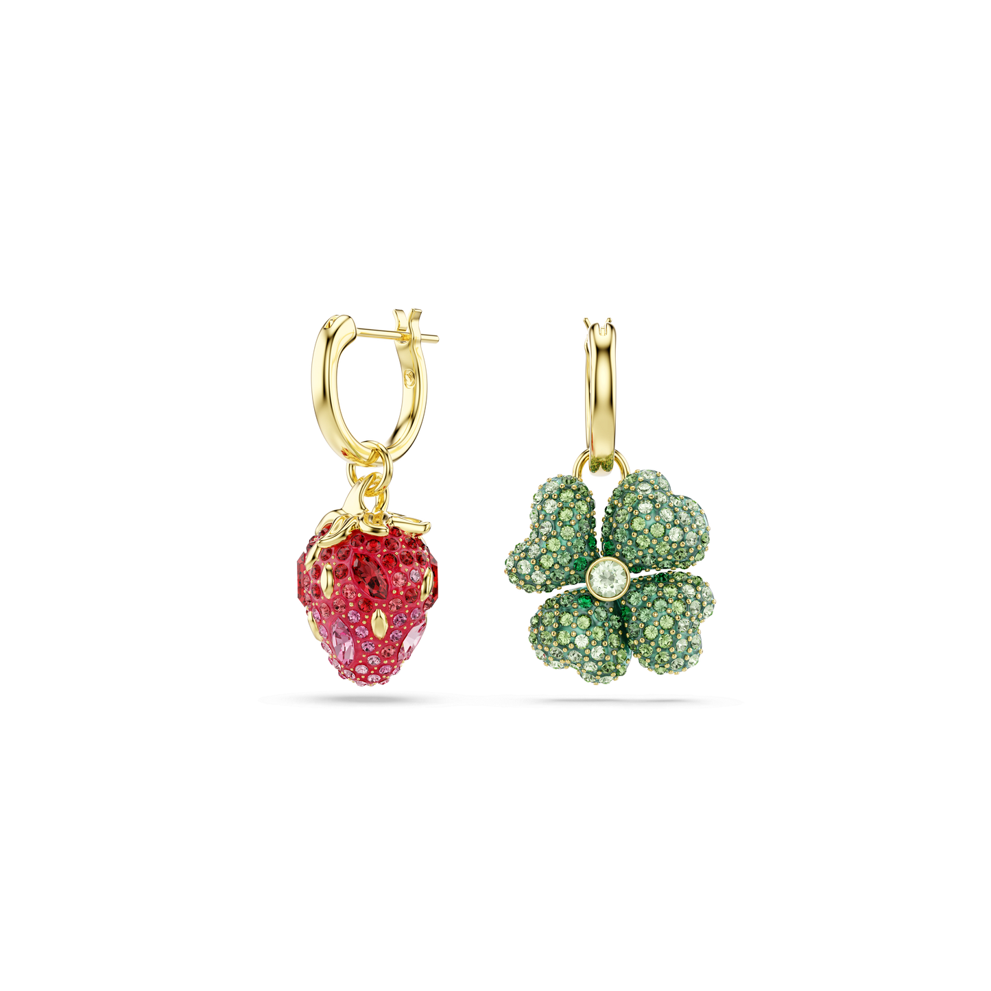 Idyllia drop earrings, Set (3), Ladybug, Clover, Strawberry, Multicolored, Gold-tone plated 5742681