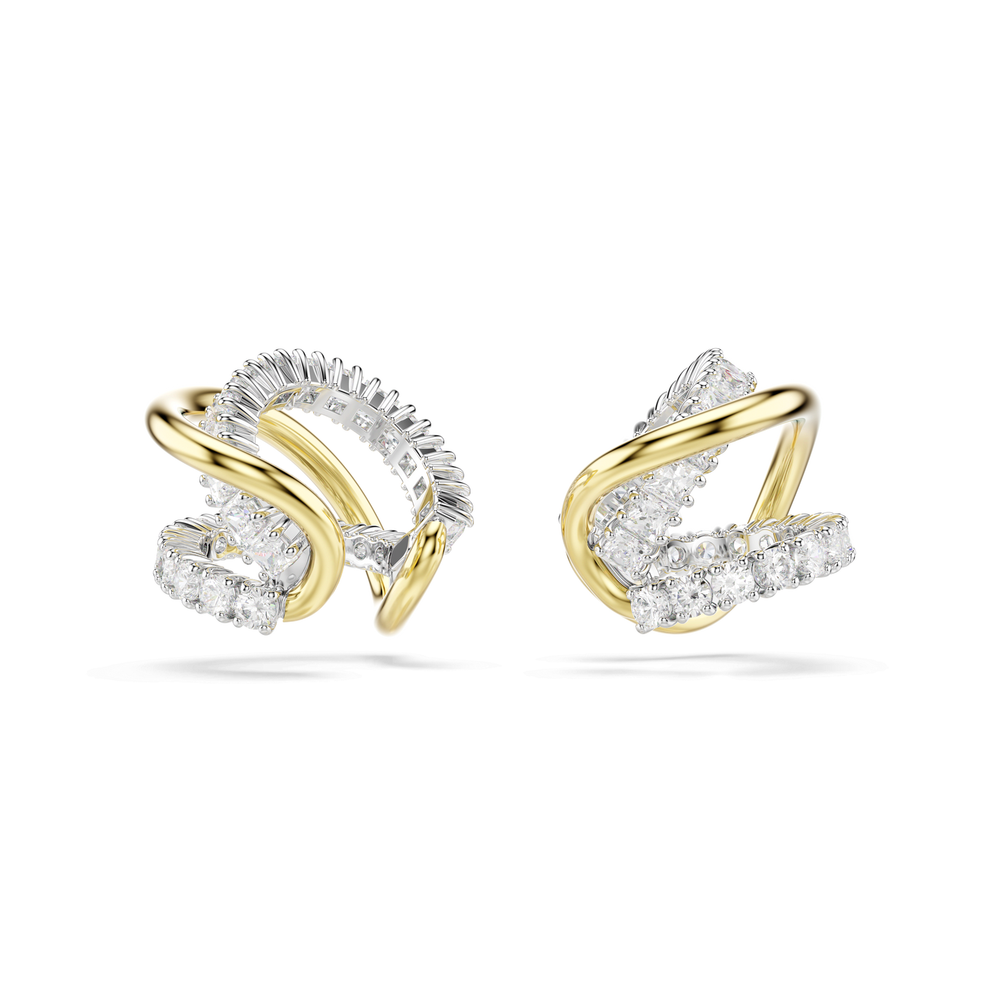 Hyperbola ear cuffs, Mixed cuts, White, Mixed metal finish 5742842