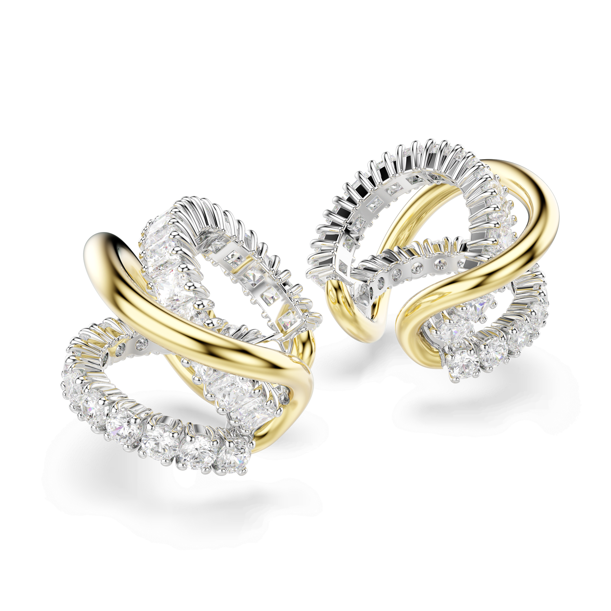 Hyperbola ear cuffs, Mixed cuts, White, Mixed metal finish 5742842