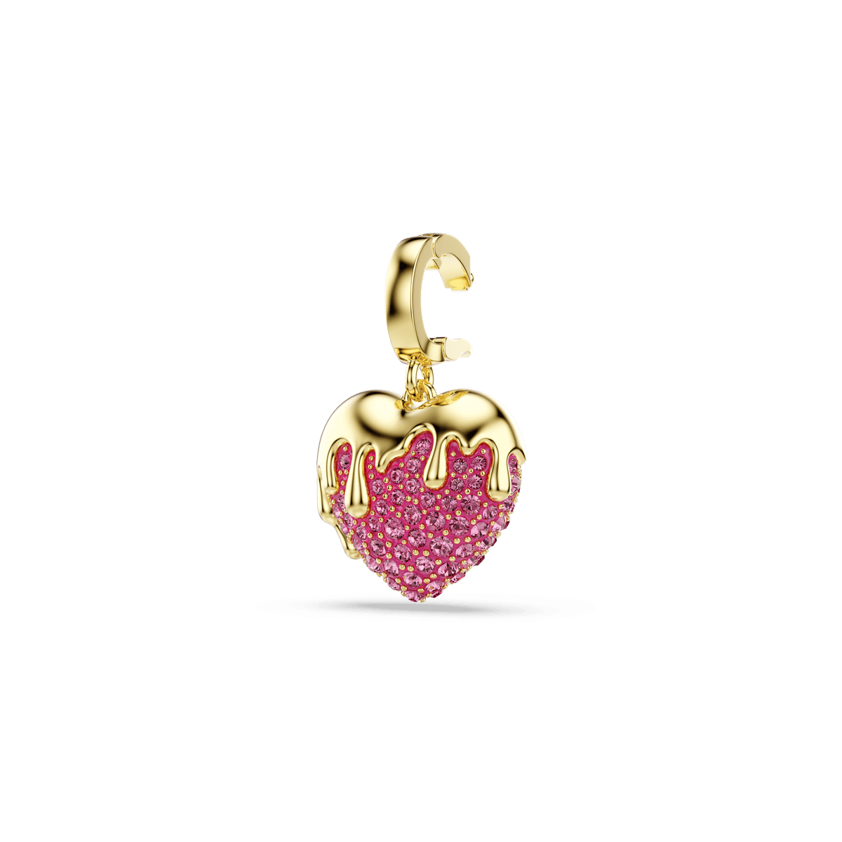 Idyllia charm, Round cut, Heart, Pink, 18K gold finish